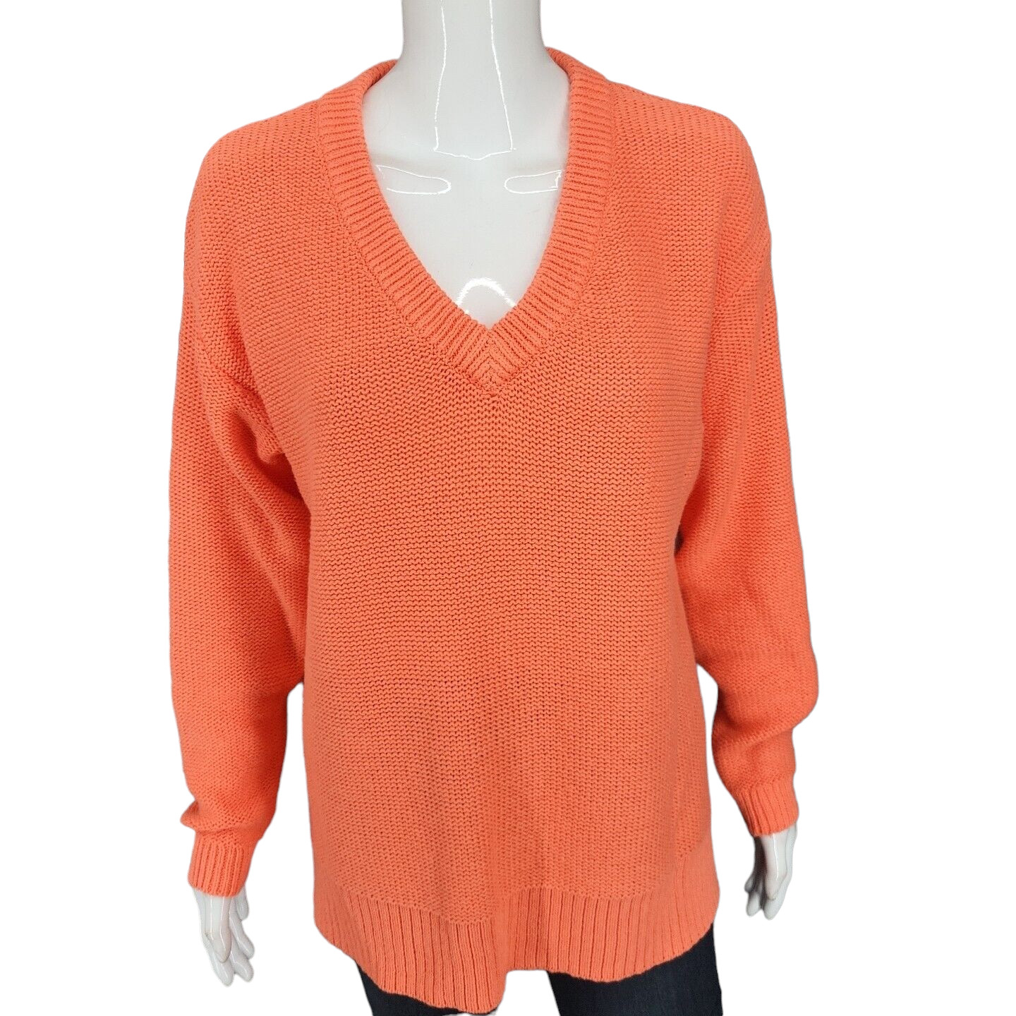 Encore by Idina Menzel Relaxed Cotton V-Neck Sweater Large Sz Coral Modern Top