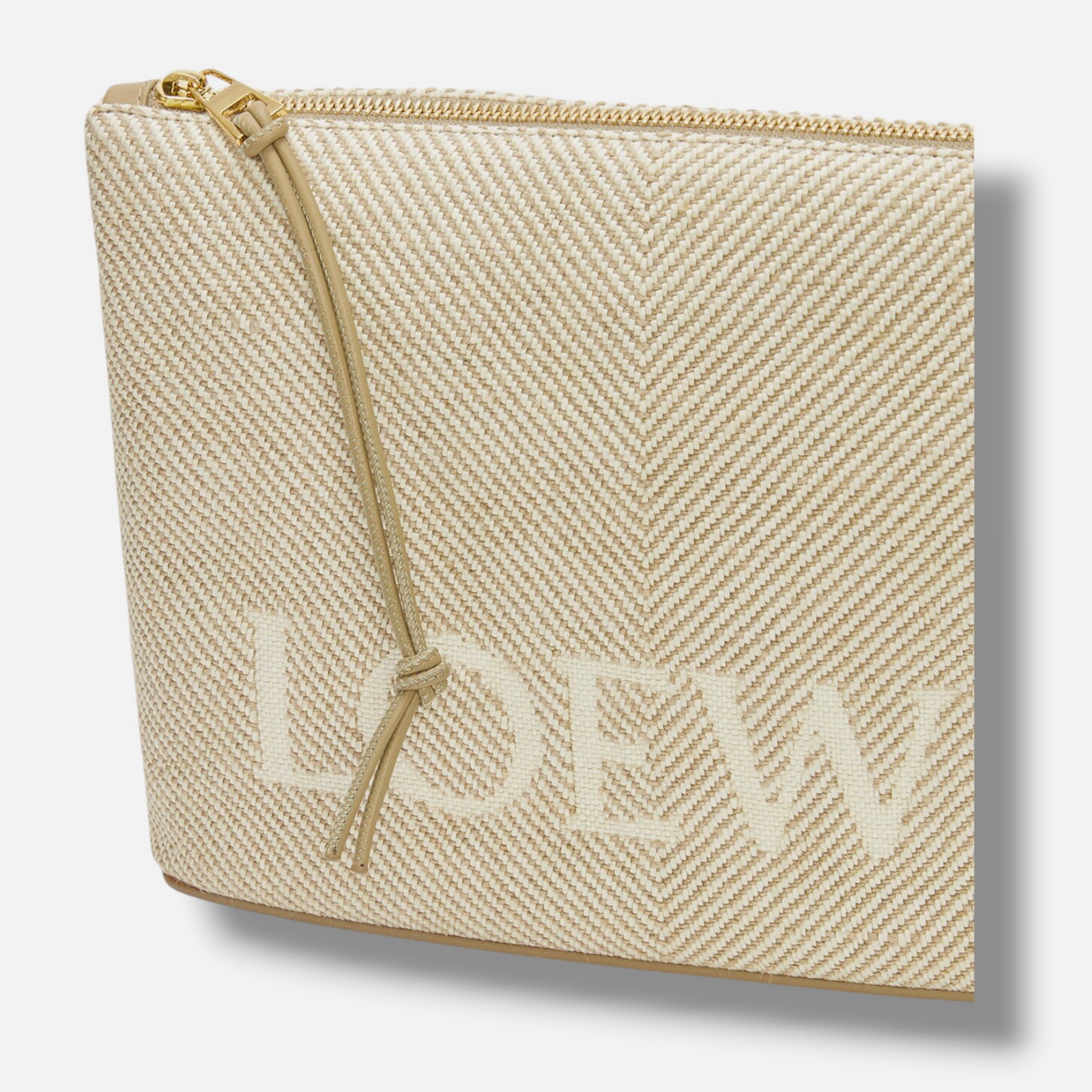 Loewe Women Beige Jacquard Logo Oblong Pouch Wristlet Clutch Hand Bag