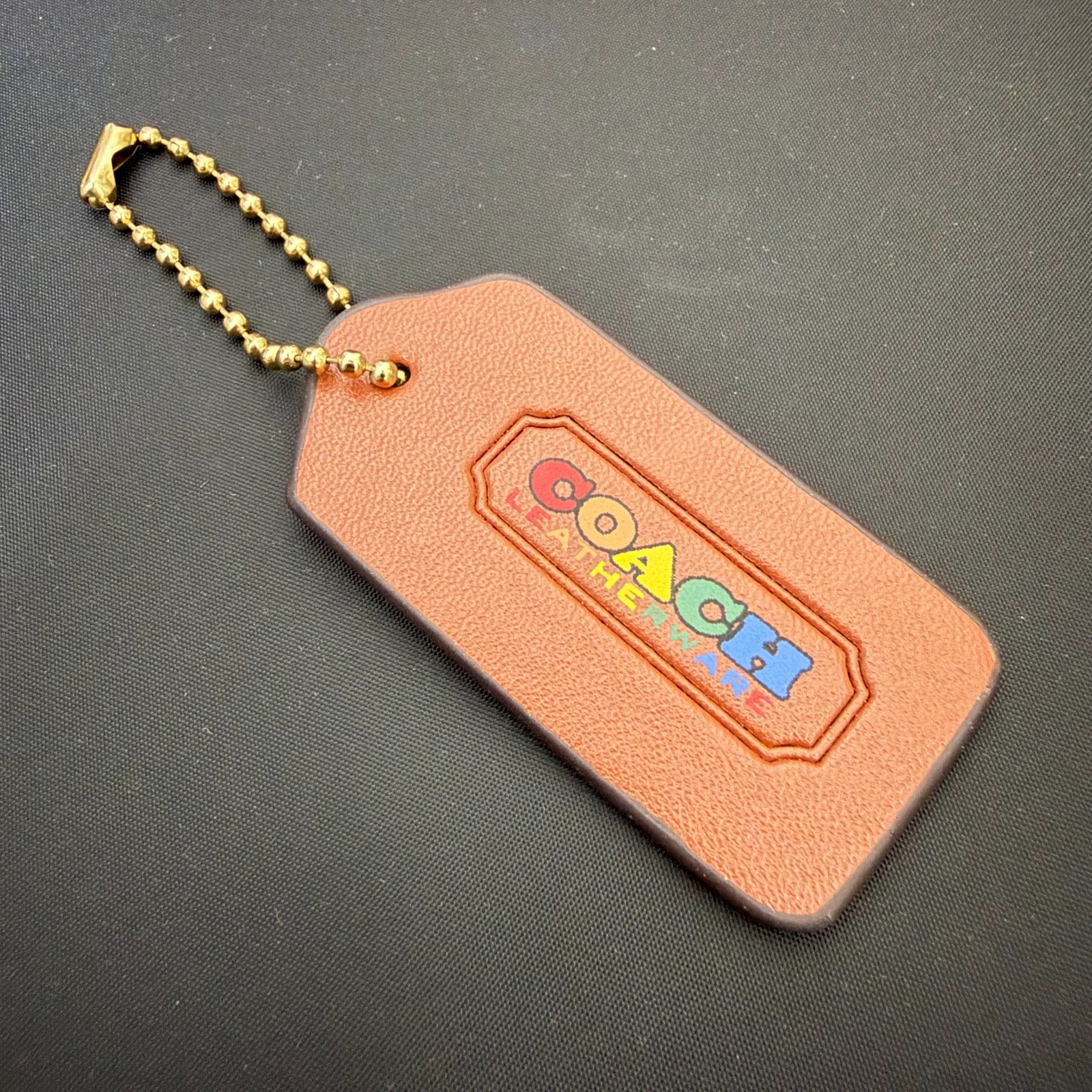 Vintage COACH Hang Tag Bag Charm Keychain leather Orange From Japan