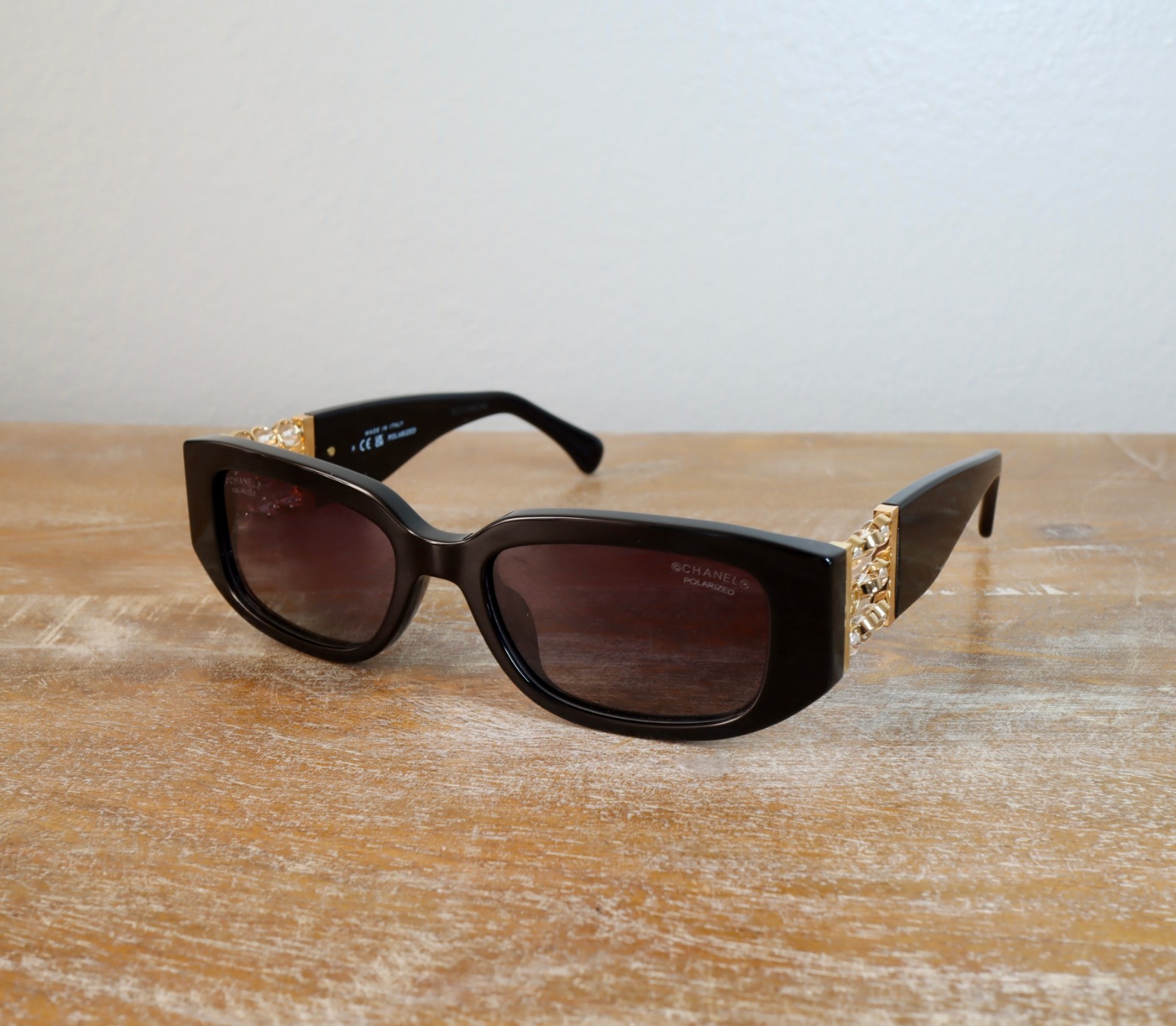 CHANEL CH5544 Rectangle Sunglasses 53mm Black/Gray Polarized Lens 100% UV