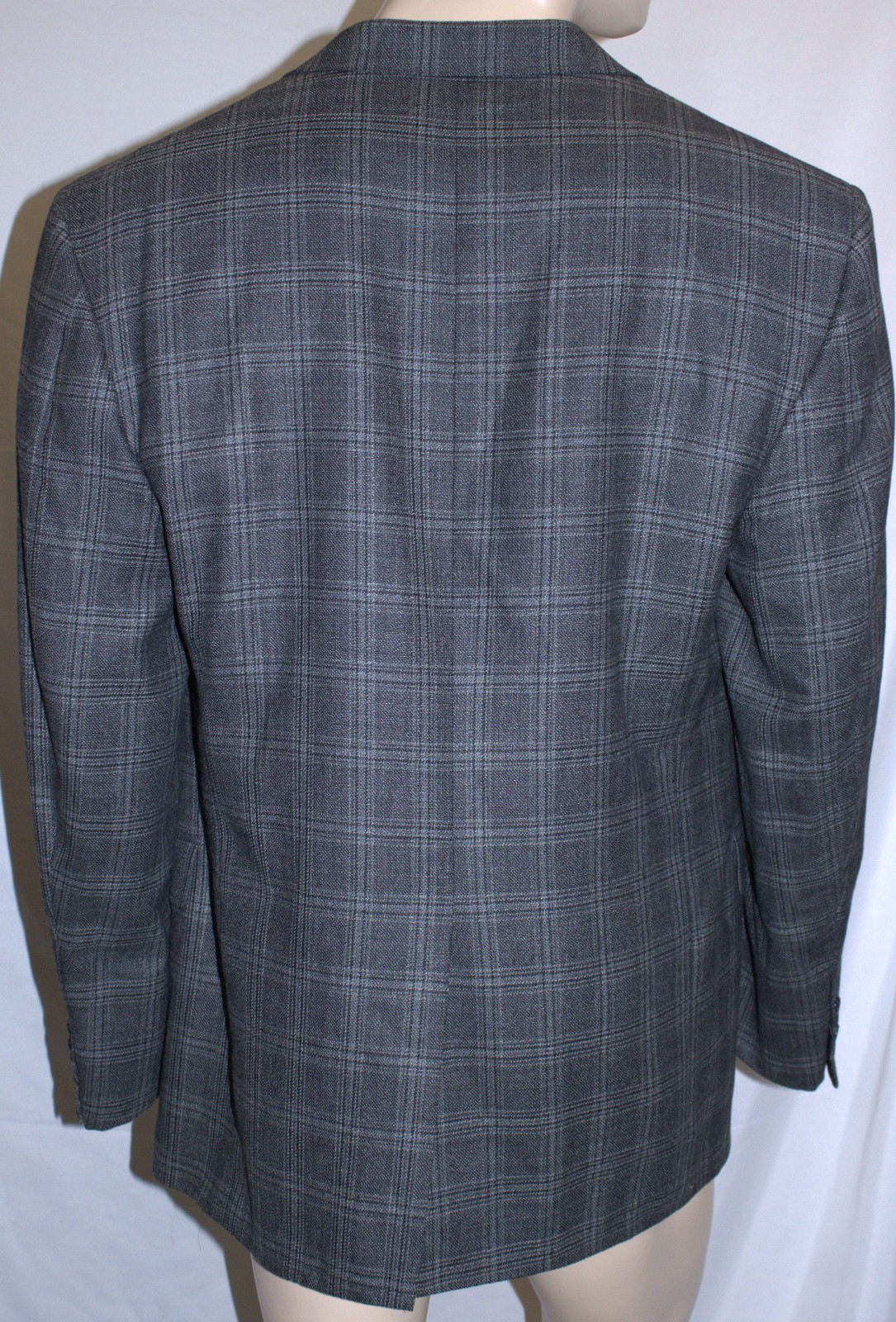 Hickey Freeman Blazer Mens 48R Charcoal Plaid Silk Worsted Wool 2 Button 1 Vent
