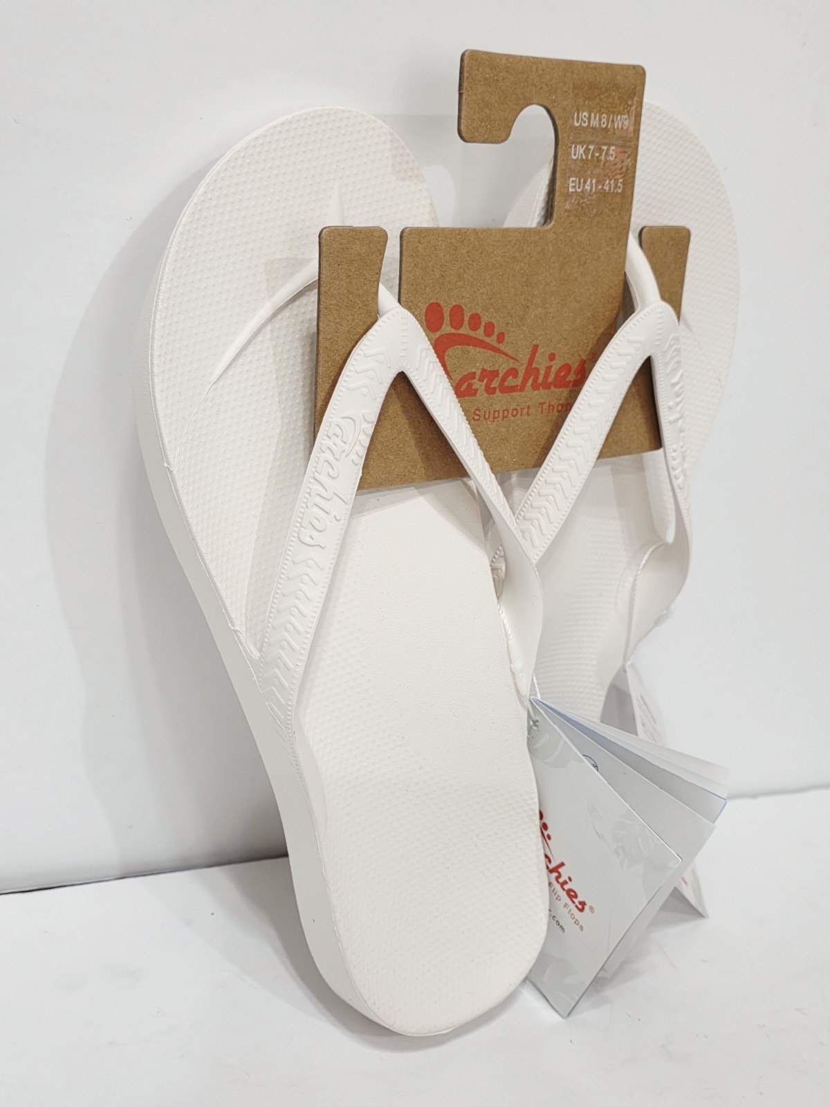Archies Arch Support Thong WHITE LEATHER Flip Flops Sandal Men 8 Women 9 New