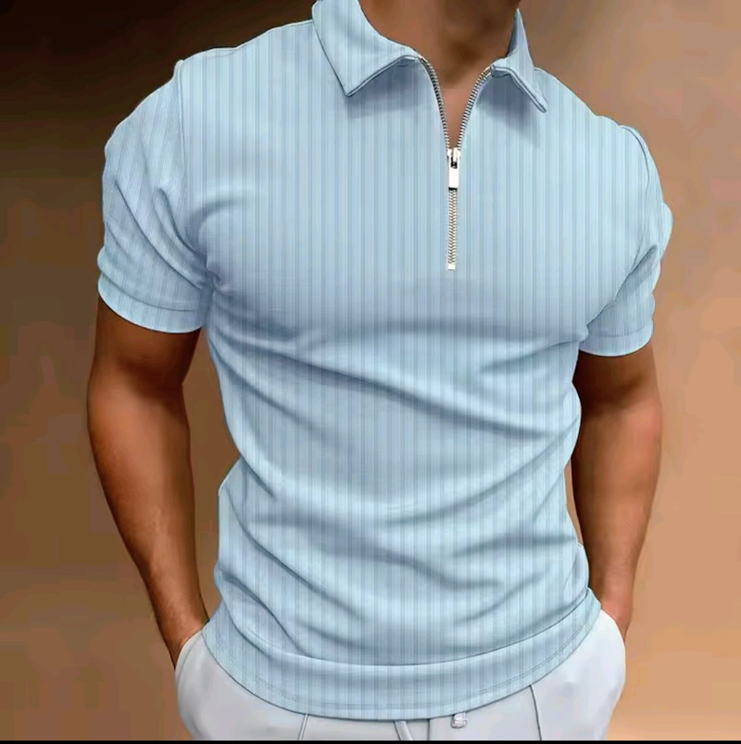 Summer Lapel Top with Zipper/Short Sleeve/up to 3xl