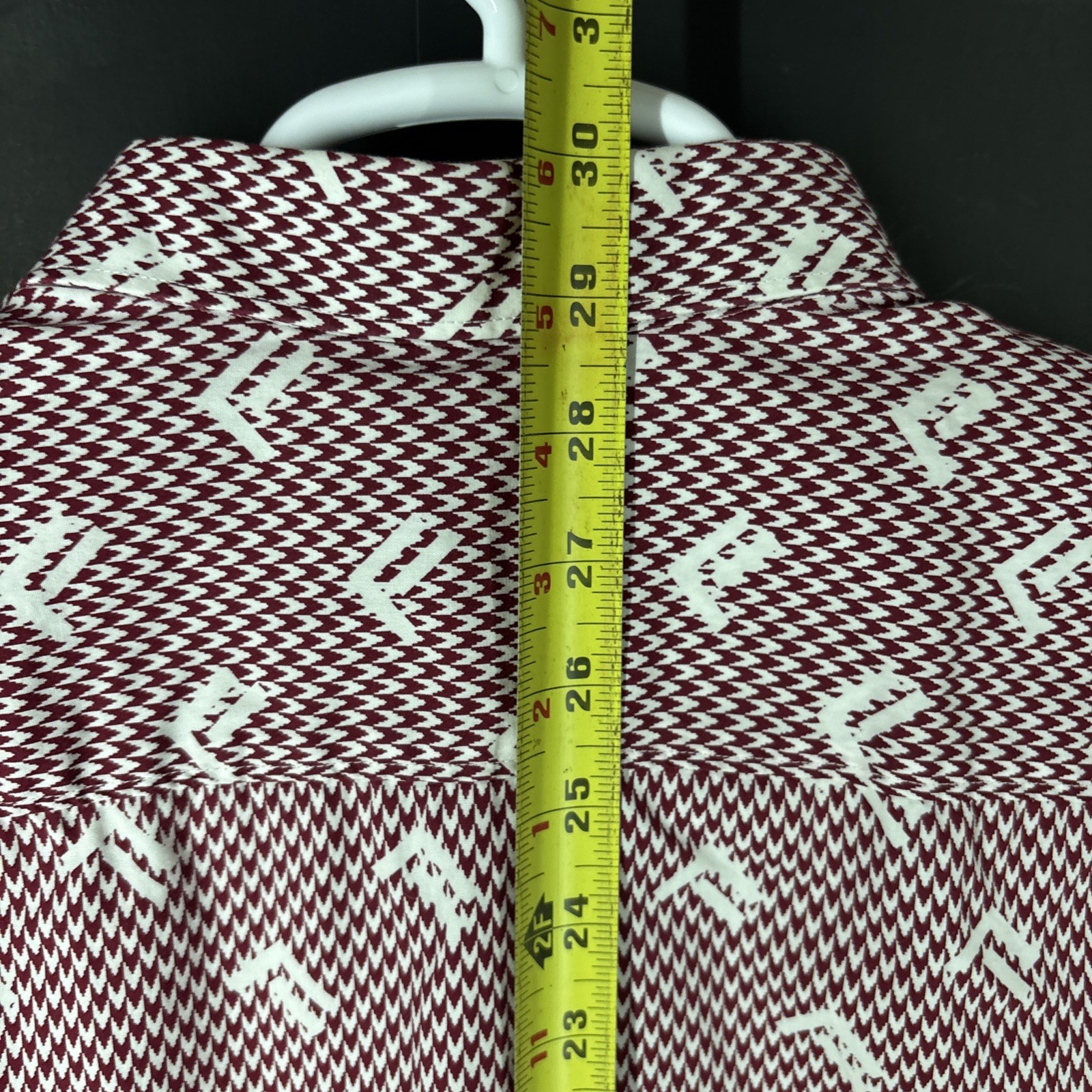 Perry Ellis Short Sleeve Houndstooth Chevron Red And White XL