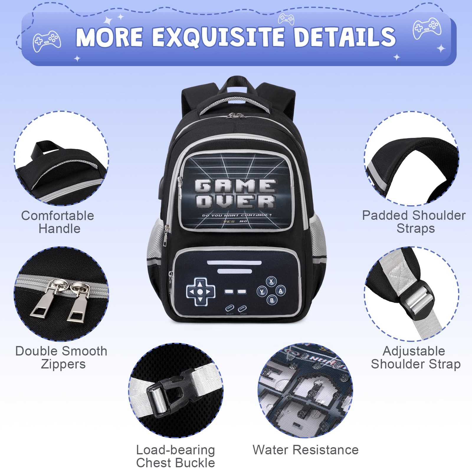 Gamer Backpack for Boys – Cool Luminous School Bag with Lunch Bag Pencil Case…