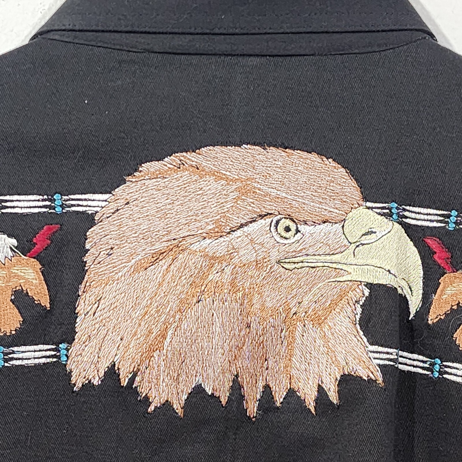 Crazy Cowboy Mens Shirt Black Eagle Embroidered Southwestern Snap Front Size M