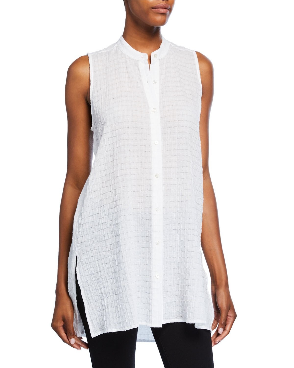 NEW EILEEN FISHER WHITE ORGANIC COTTON LONG TUNIC BLOUSE SIZE M $158