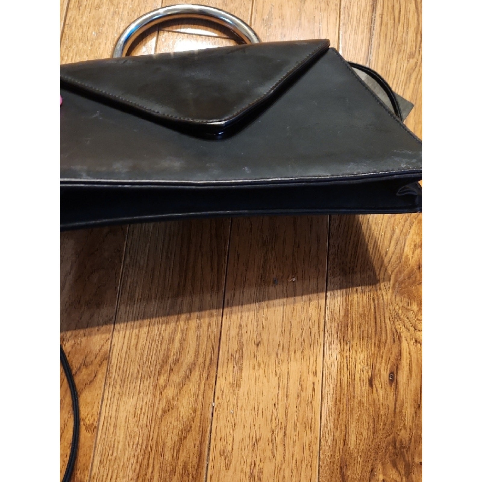 Black Crossbody Bag with Silver Top Handle P-004