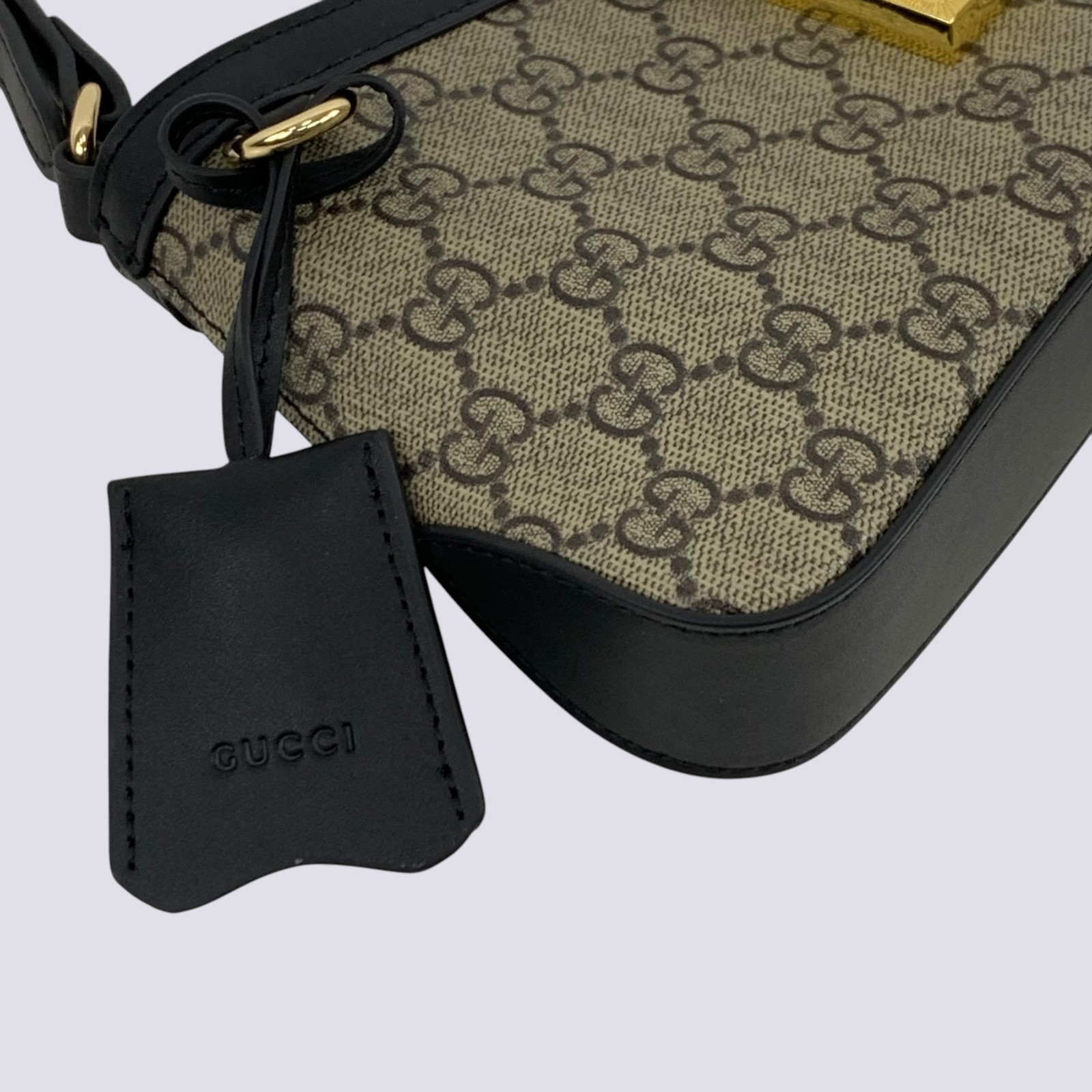 Gucci GG Monogram Padlock Small Shoulder Bag Black Leather 811705