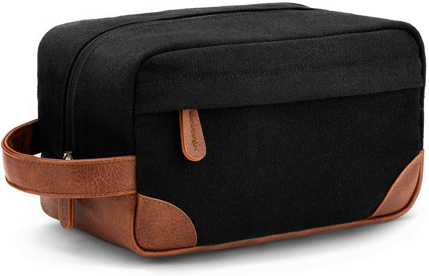 Water Resistant leather Canvas Shaving Bag Hanging Dopp Kit Toiletry Bag – Black