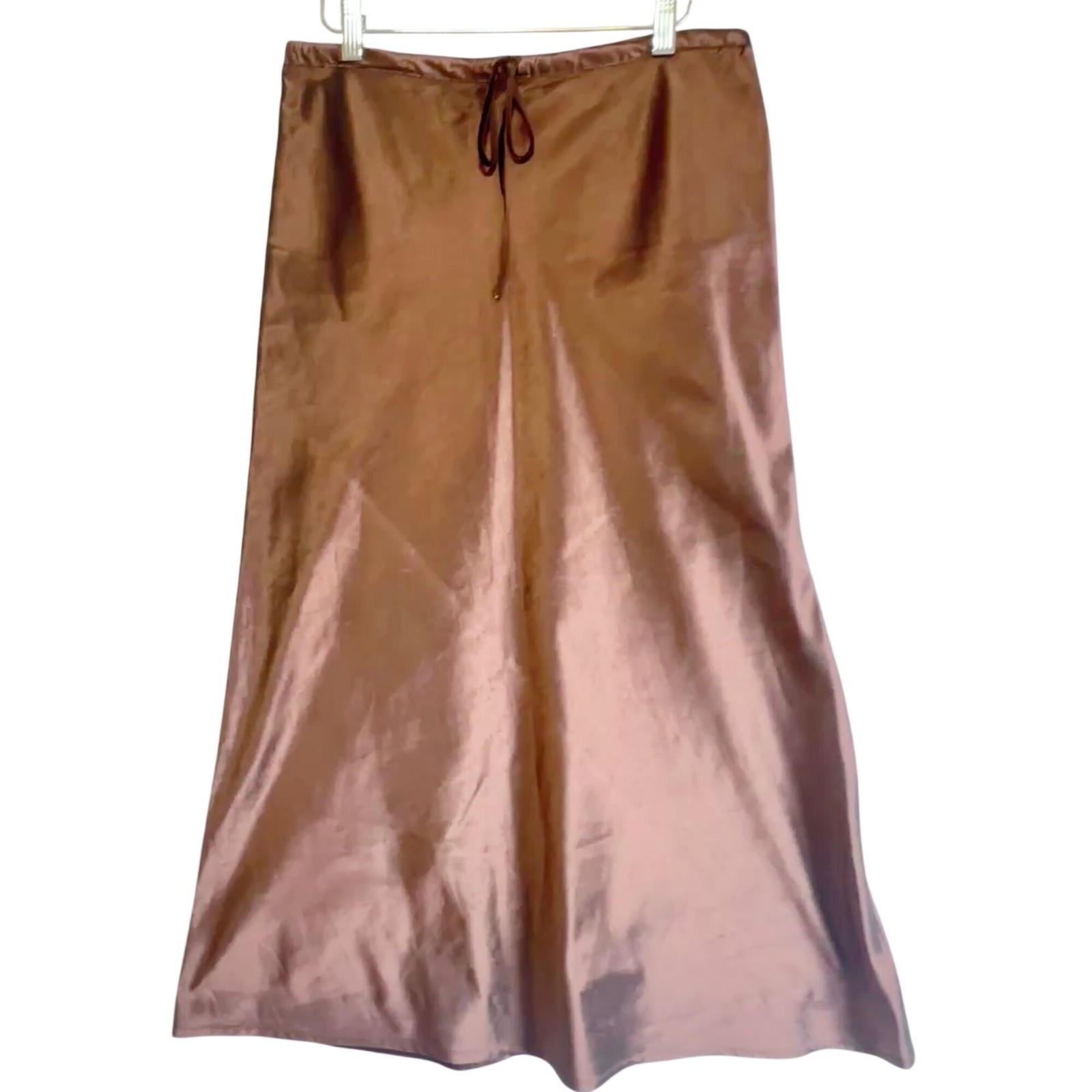 Vintage Margaret O’Leary Silk Taffeta Maxi Skirt Sz S Copper Drawstring Bronze
