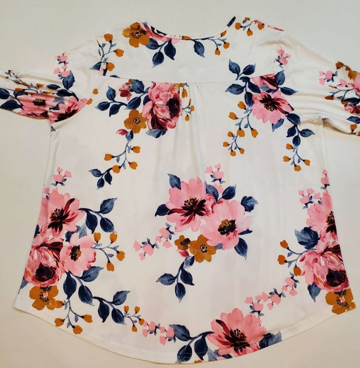 Women’s Top & Pants Set Long Sleeve Pull-On Size 2XL Floral Ivory Pink Blue