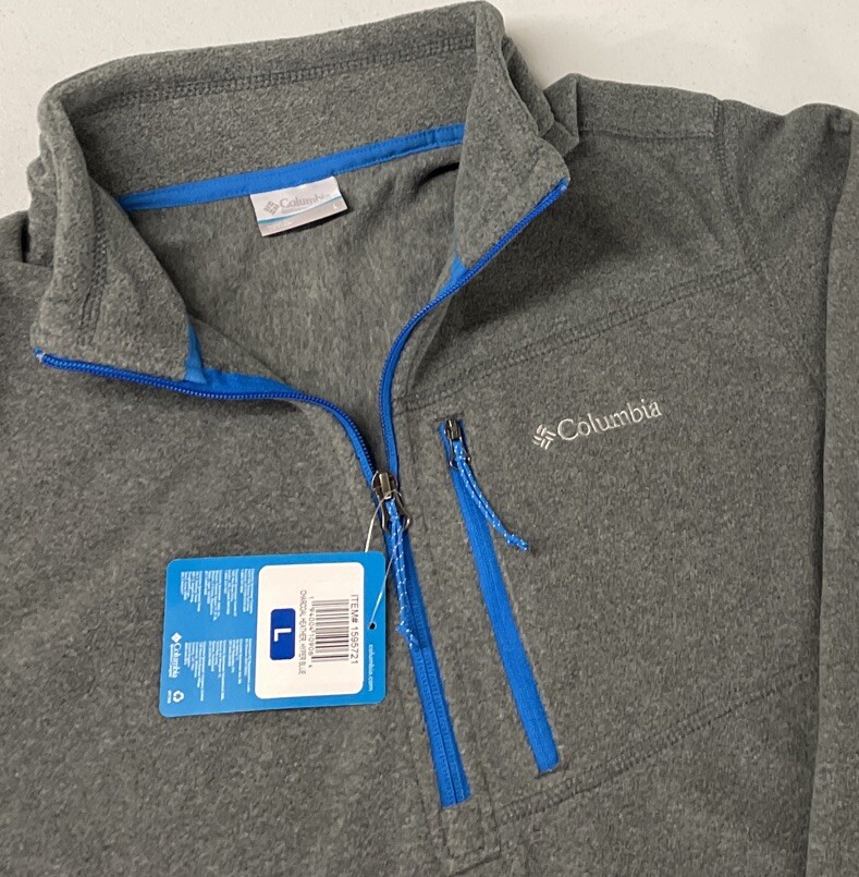 COLUMBIA Men’s 1/2 Half Zip Fleece Pullover GRAY/BLUE LARGE 1/4 Quarter Pocket