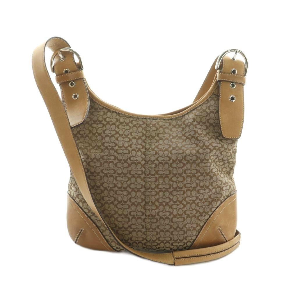 Coach Canvas Leather Shoulder Bag Beige 10-11.6in Vintage B Condition