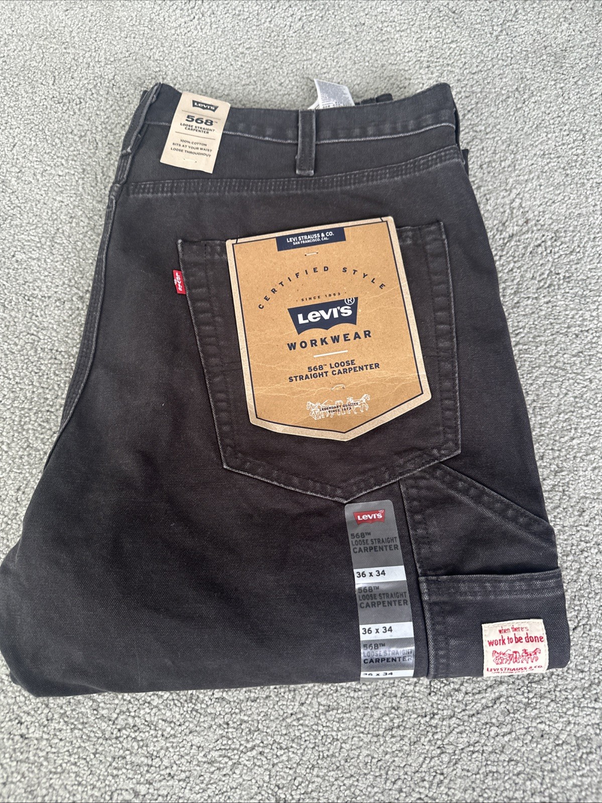 Levis 568 Utility Carpenter Gray Loose Fit Canvas Denim Men’s Sz. 36Wx34 See Des