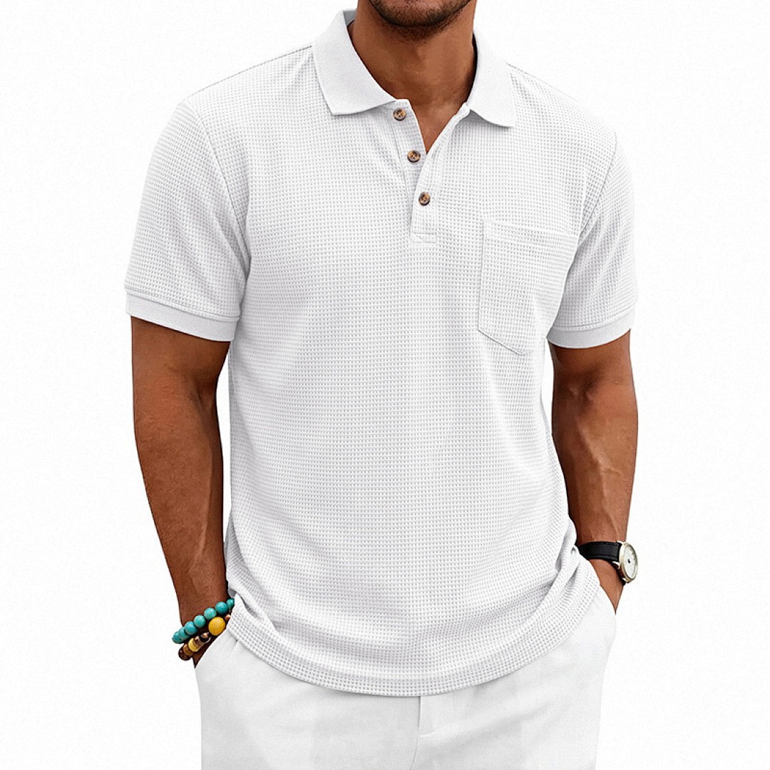 Versatile Waffle Knit Polo Shirt For Commute & Daily Casual