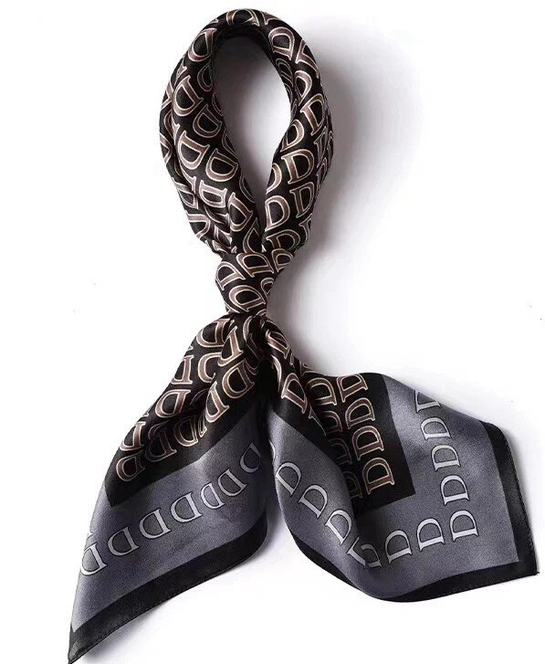 26″X26″D Letter Print Pure Mulberry Satin Silk 12momme Scarf 65x65cm 5-35