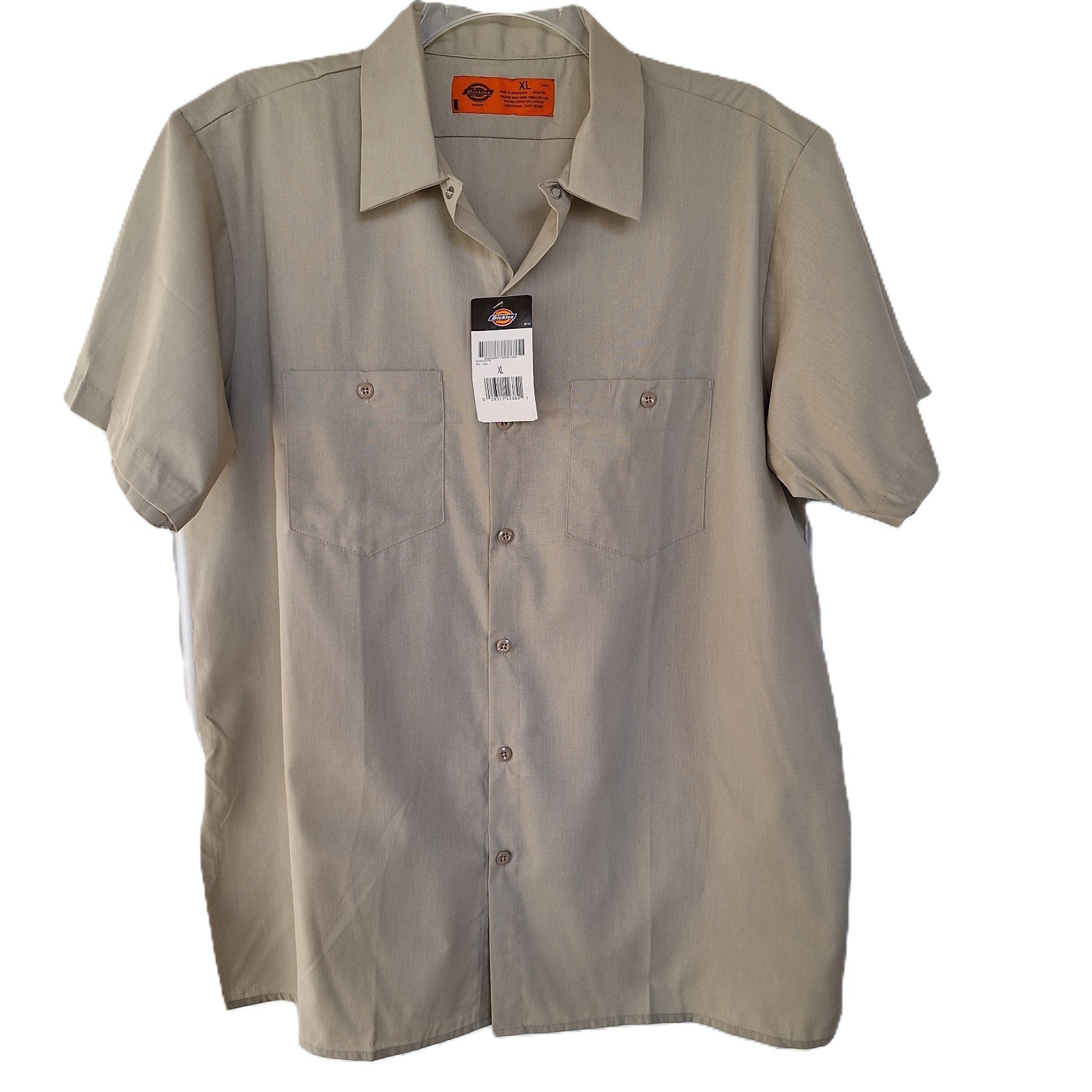Dickies Mens Industrial Work Shirt Khaki Short Sleeve Button Up SP24T XL NWT