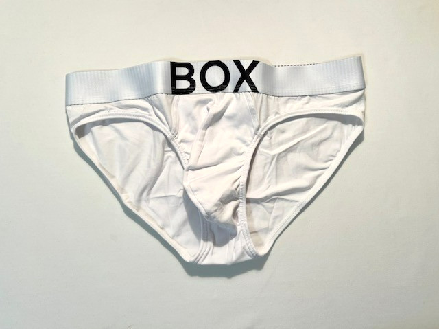 BOX Menswear – Size Large – Low Rise Cotton Brief with Roomy Pouch – White/Black