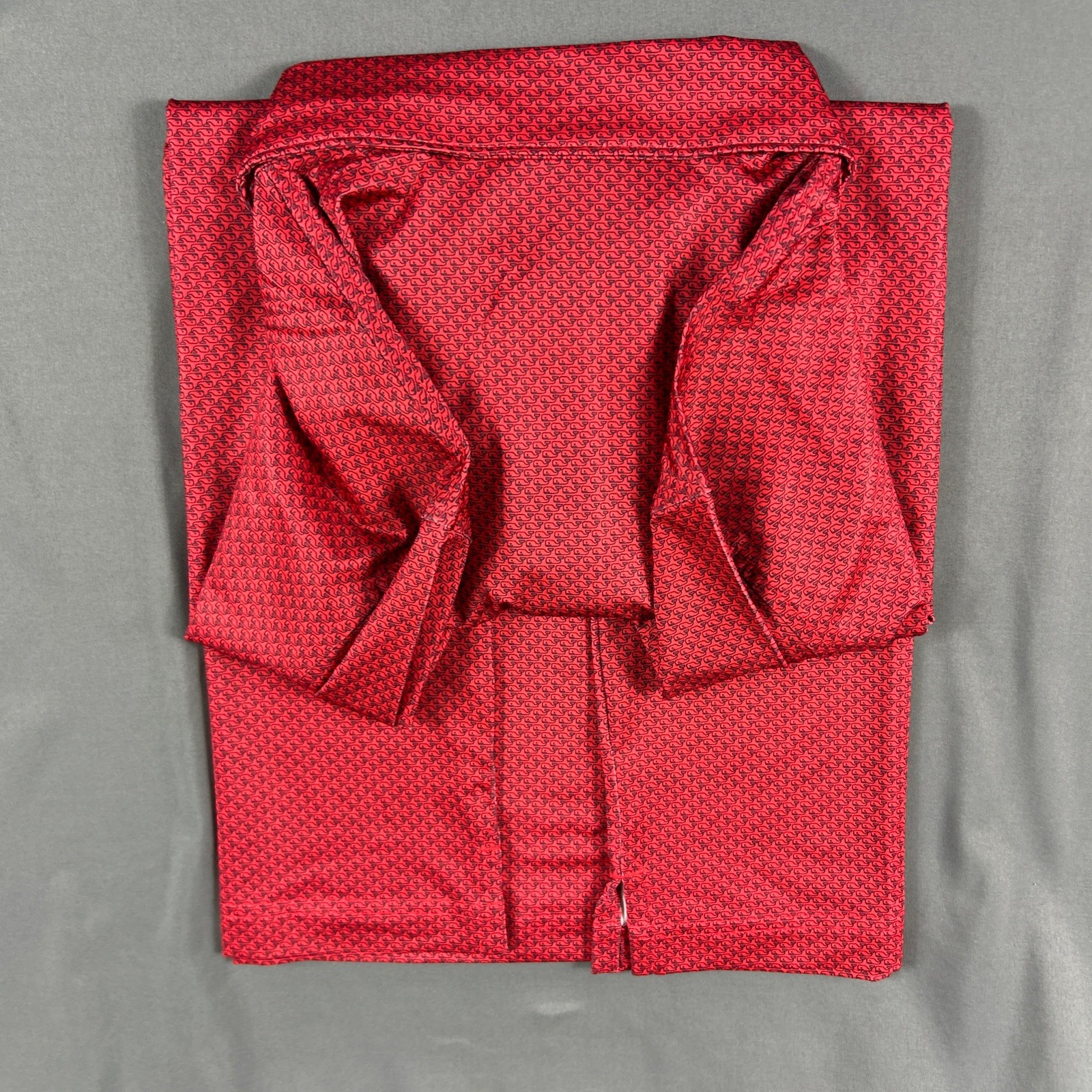 Vineyard Vines Golf Shirt Polo Micro Whale Print Medium Red Polyester Spandex