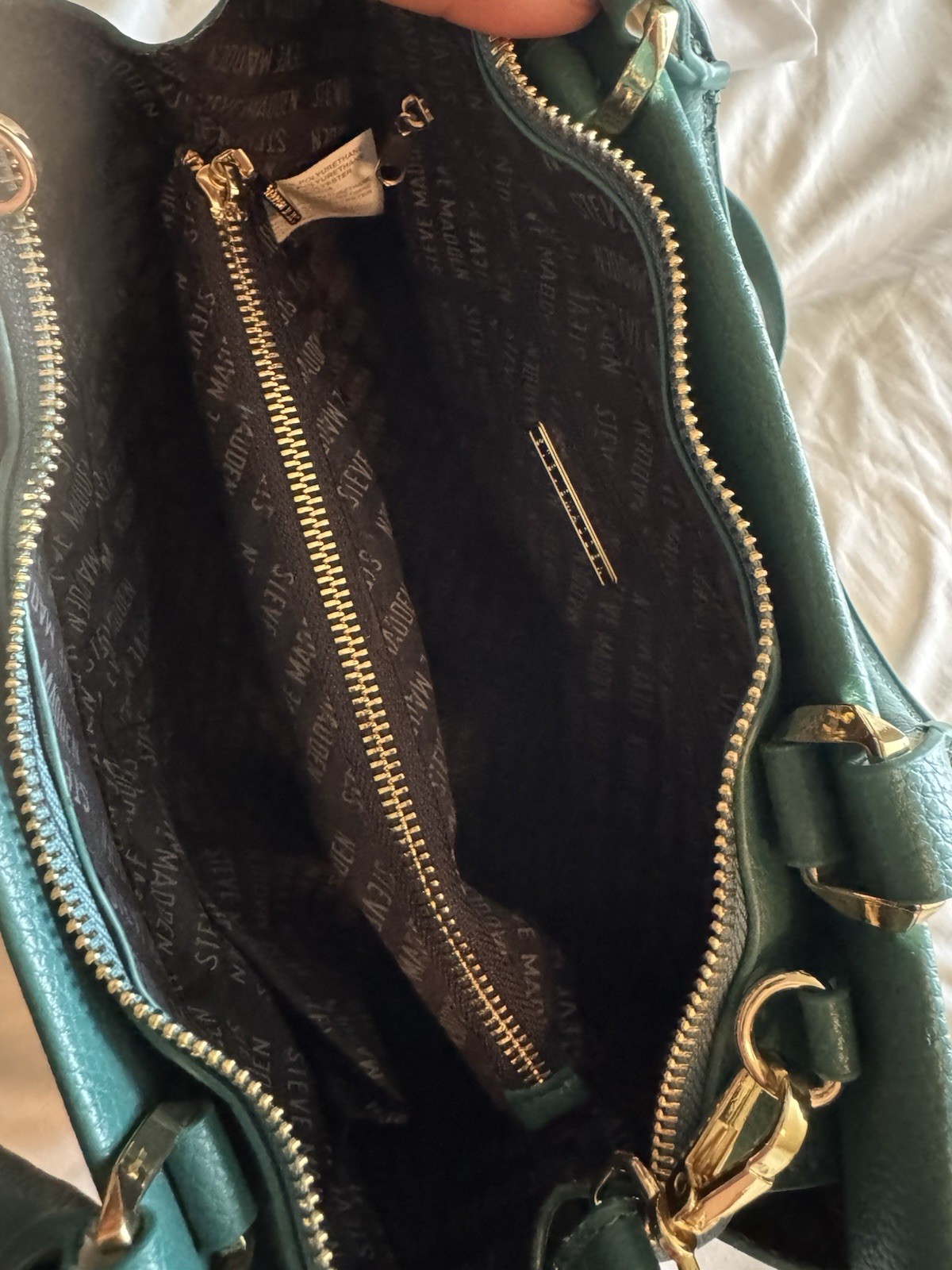 Steve Madden Green Medium Satchel Top Handle Zip Crossbody Strap Gold Chain