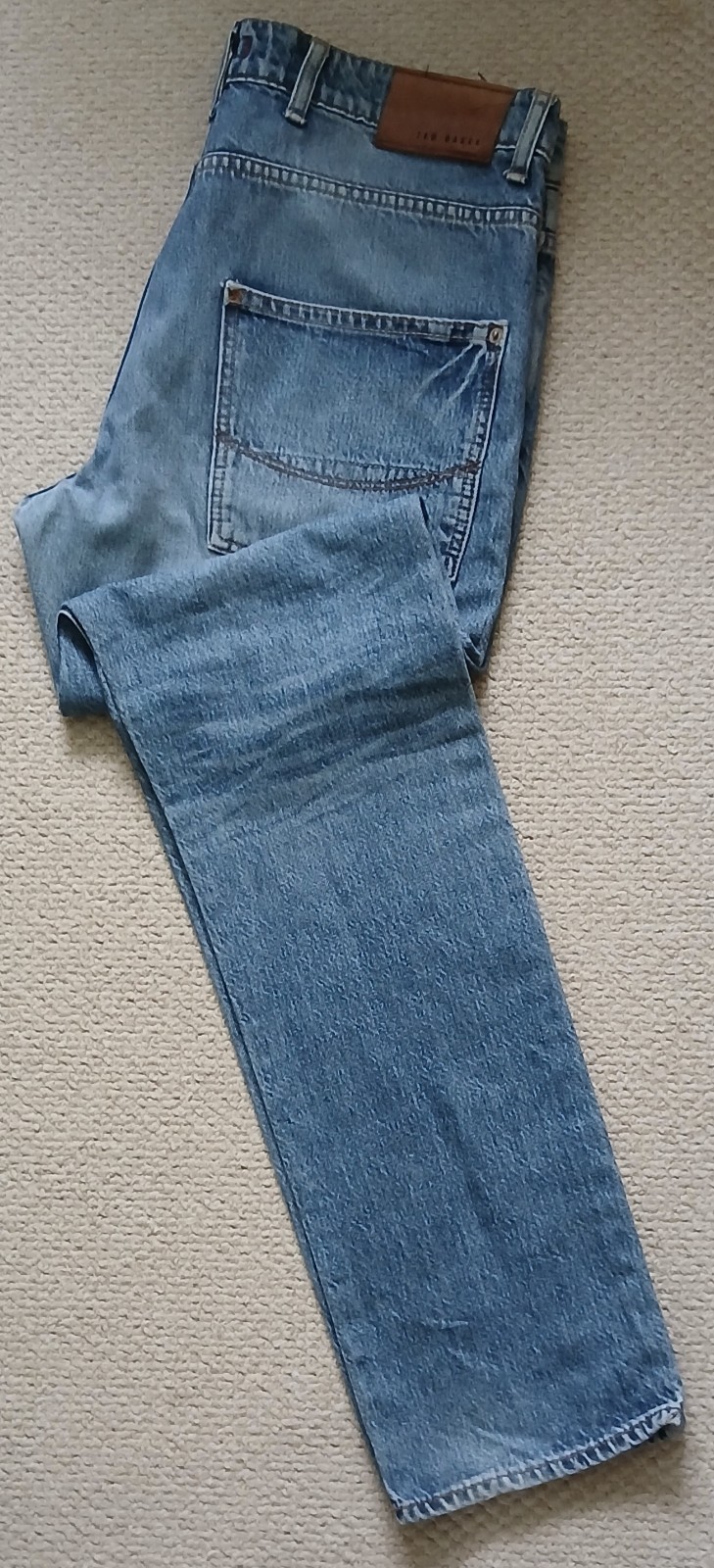 MENS TED BAKER TINNED SARDINES BUTTON-FLY BLUE JEANS. W34 L32