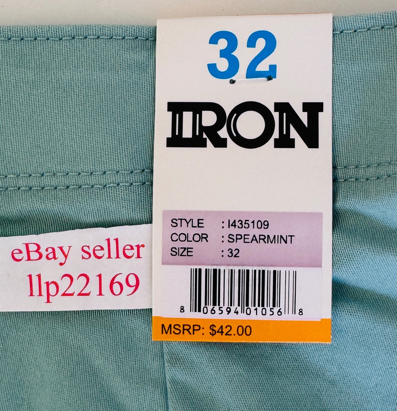 IRON CO Men’s Stretch Shorts (SIZE 32) Flex Waist Flat Front SPEARMINT GREEN New