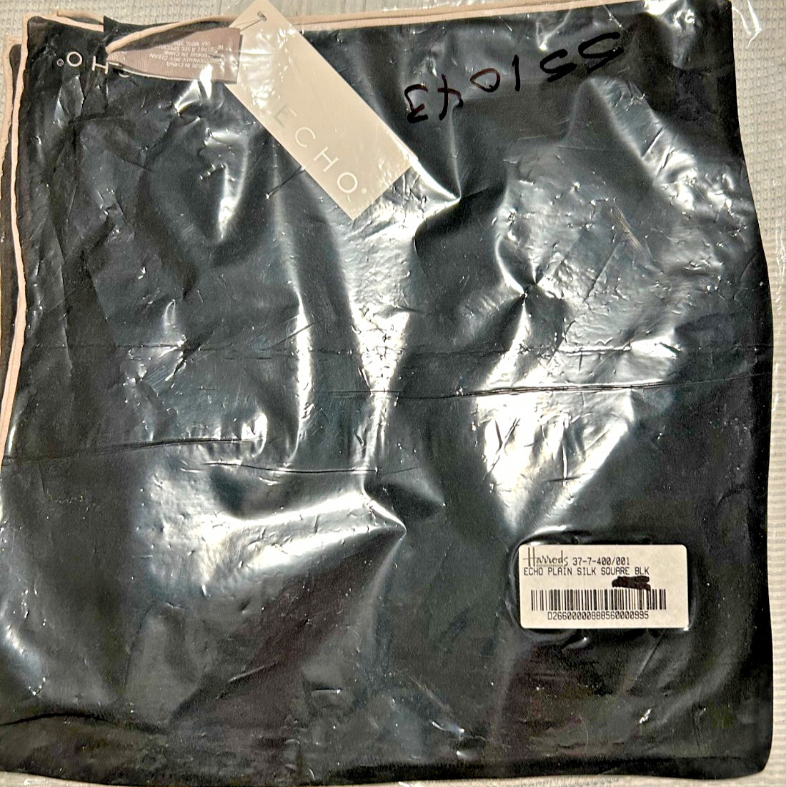 Echo – NEW 21 x 21 In. Small Sq. Black Solid Color 100% Silk Scarf- SS 1043