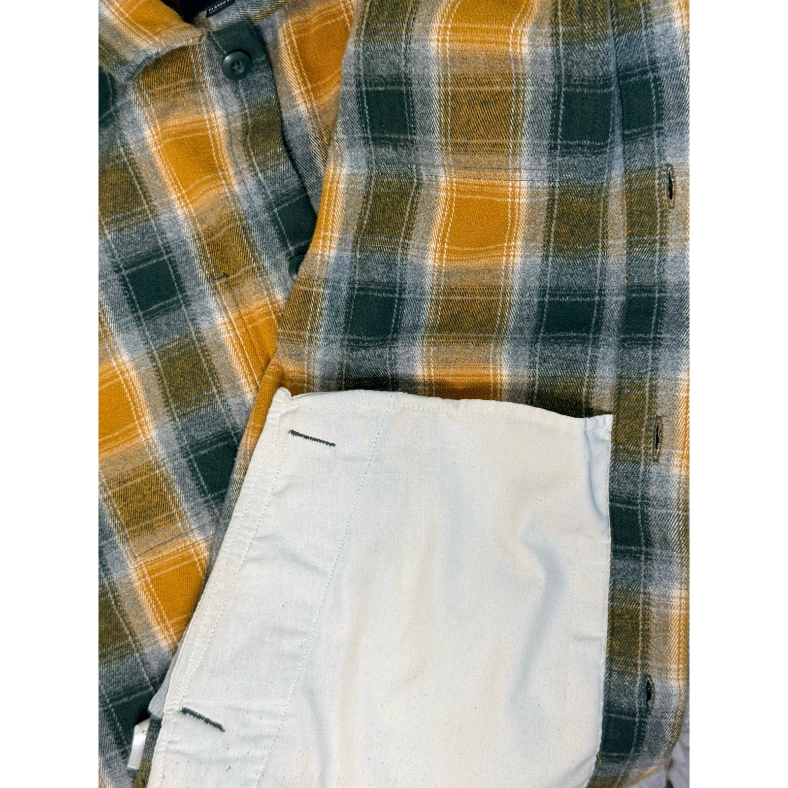 Vans Plaid Flannel Shacket Shirt Jacket Men XL Yellow Gray Heavy Skate Overshirt
