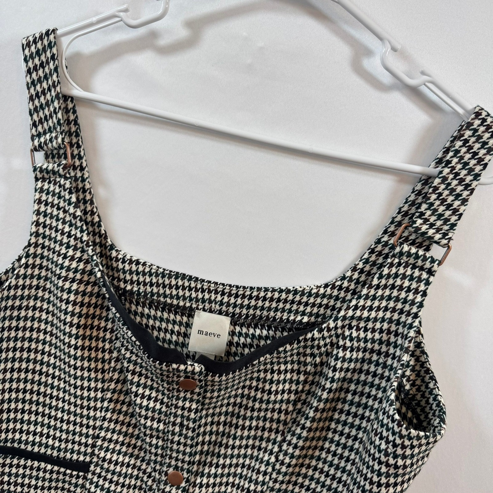 Maeve Anthropologie Houndstooth Peplum Button Front Top Brown Black Large NWT