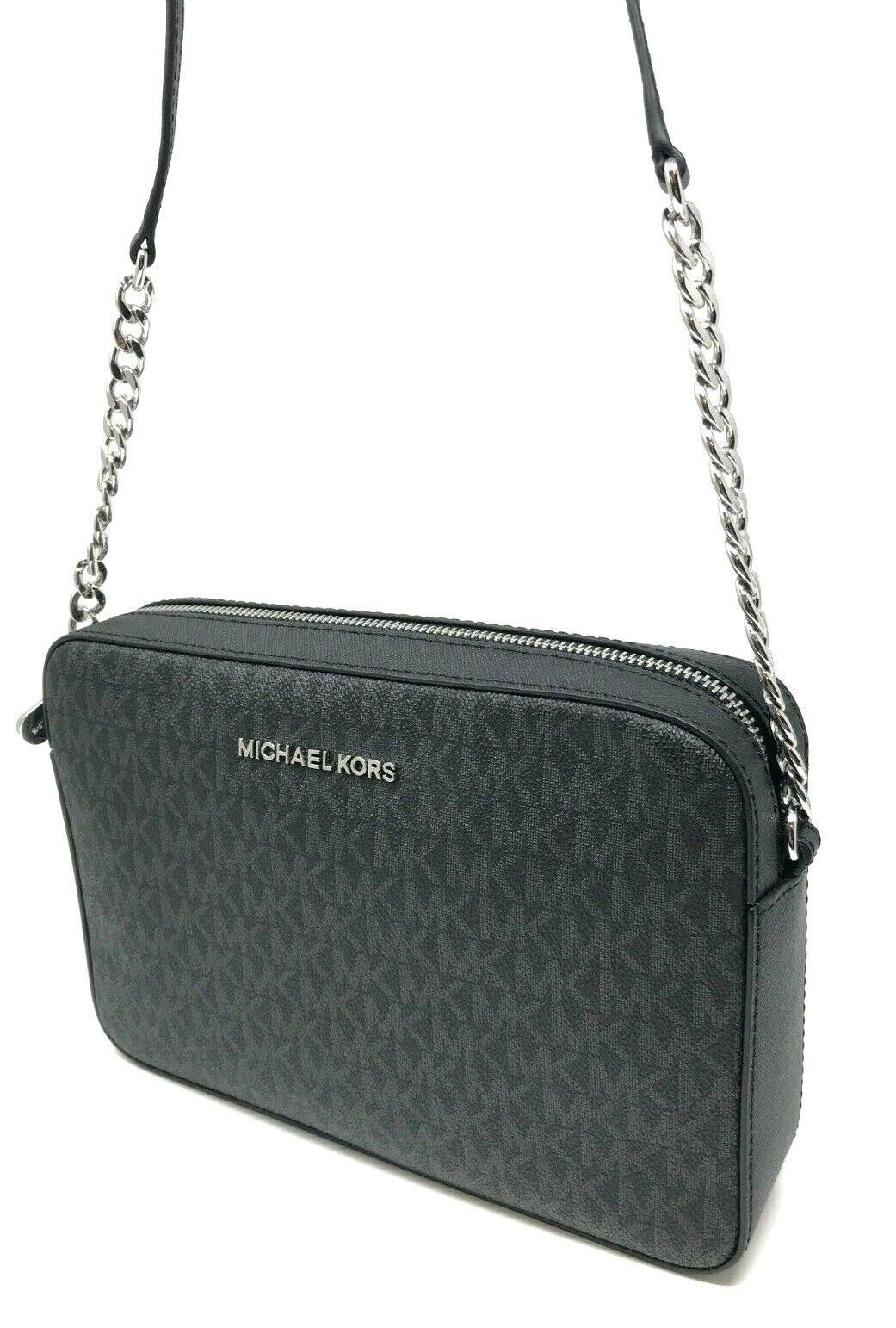 Michael Kors Jet Set Item Large East West Black Signature Crossbody Chain Bag