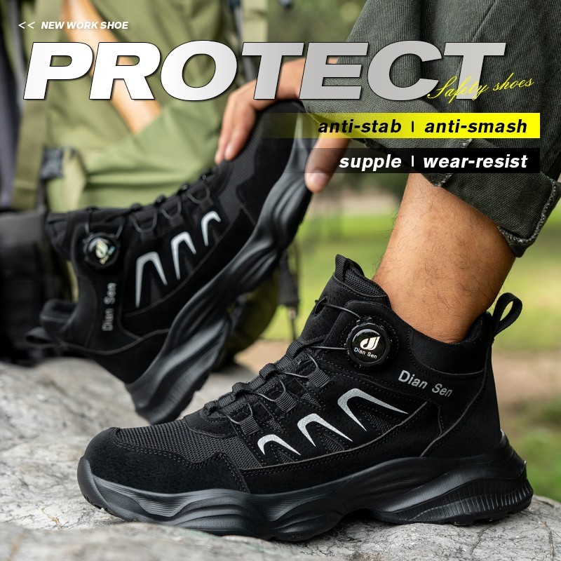 Men Safety Shoes Anti-puncture Work Sneakers Rotary Buckle steel toe shoes