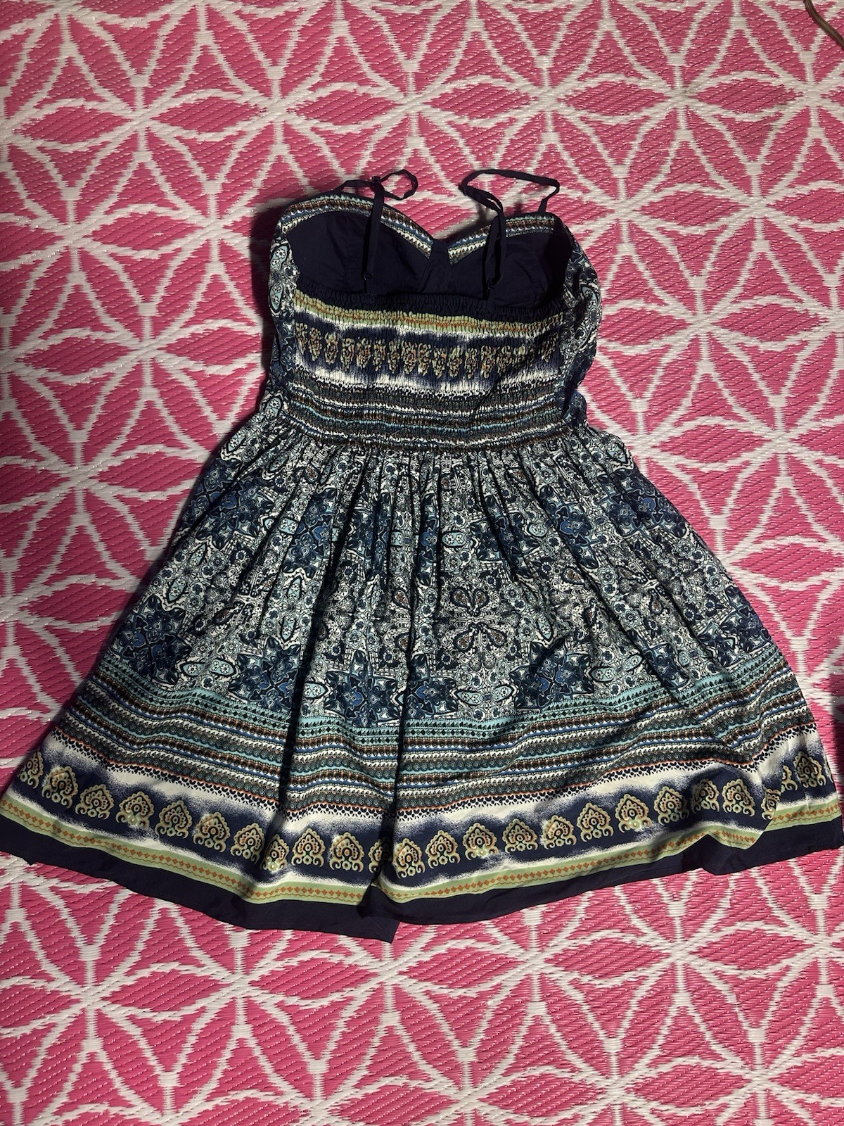 American Rag Womens Blue Boho Floral Print Smocked Bodice Mini Dress Size M