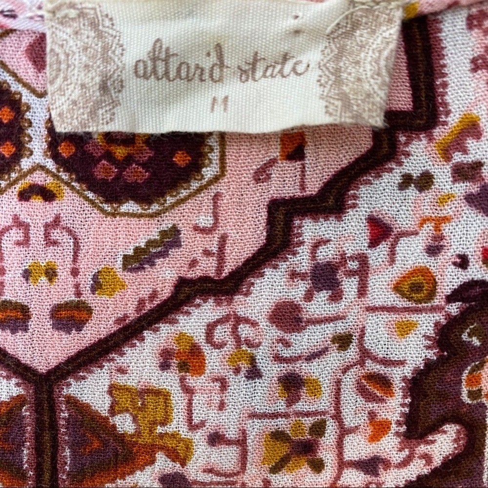 Altar’d State Boho Peplum Babydoll Top Blouse Medium Coquette Burgundy Pink