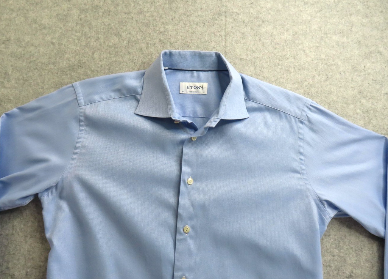 Eton Shirt Mens 16 34/35 Blue Solid Dress Cotton Long Sleeve Spread Collar