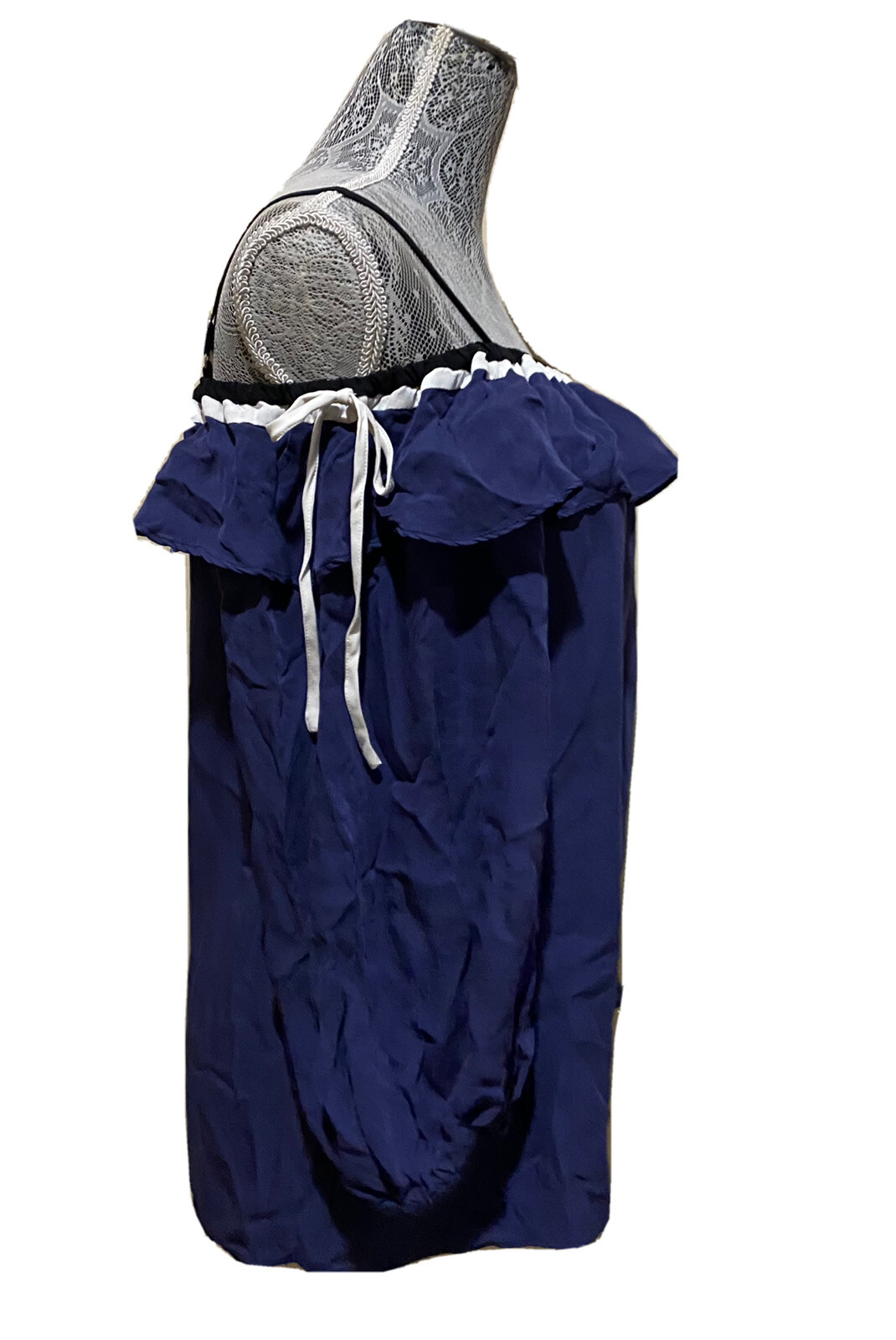 Parker Silk Tunic Top Blue Off Shoulder Ruffle Overlay Spaghetti Strap Shirt