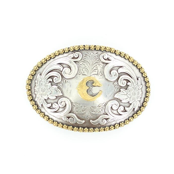 Nocona Antique Scroll & Initial Oval Belt Buckle 37072
