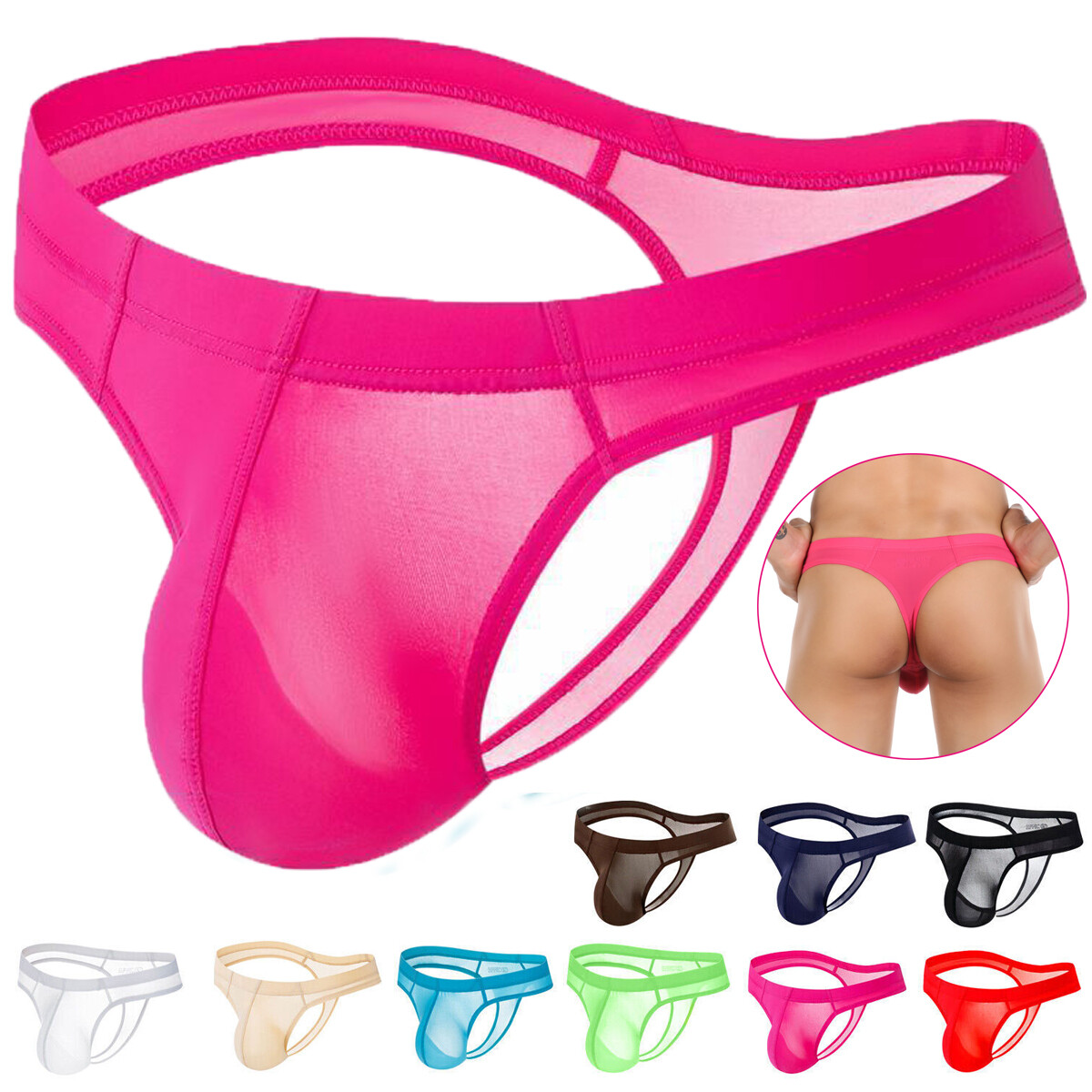 Men’s Sexy Ice Silk Underwear G String Thong Underpants Translucent Briefs