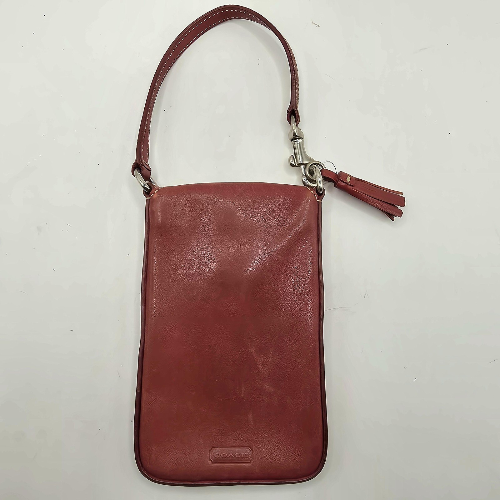 Vintage Coach Phone ID Holder Womens Mini Red Leather Turnlock Tassel Y2K Logo