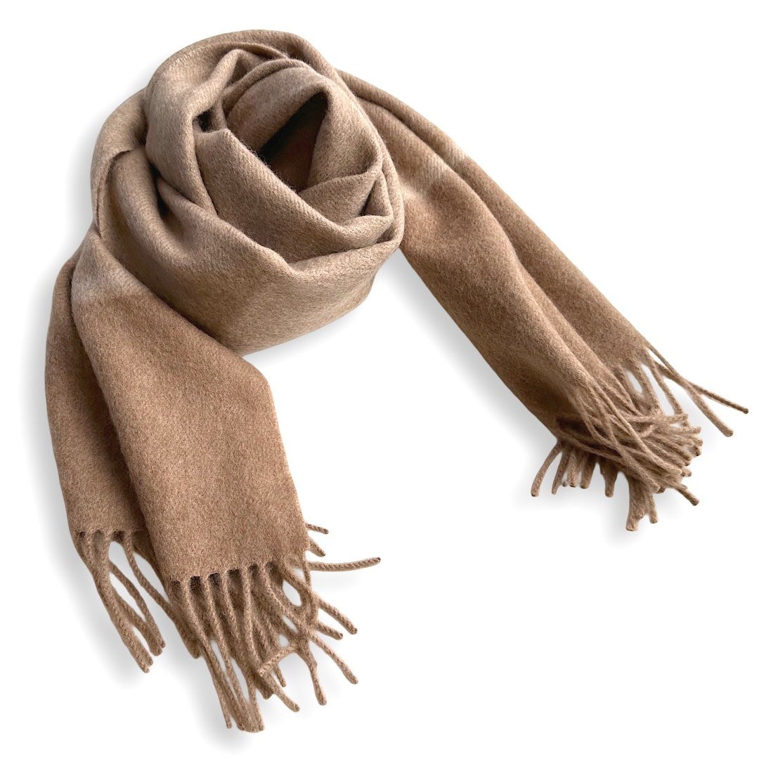 D’URBAN Beige 100% Cashmere Scarf Color Block Fringe NWT