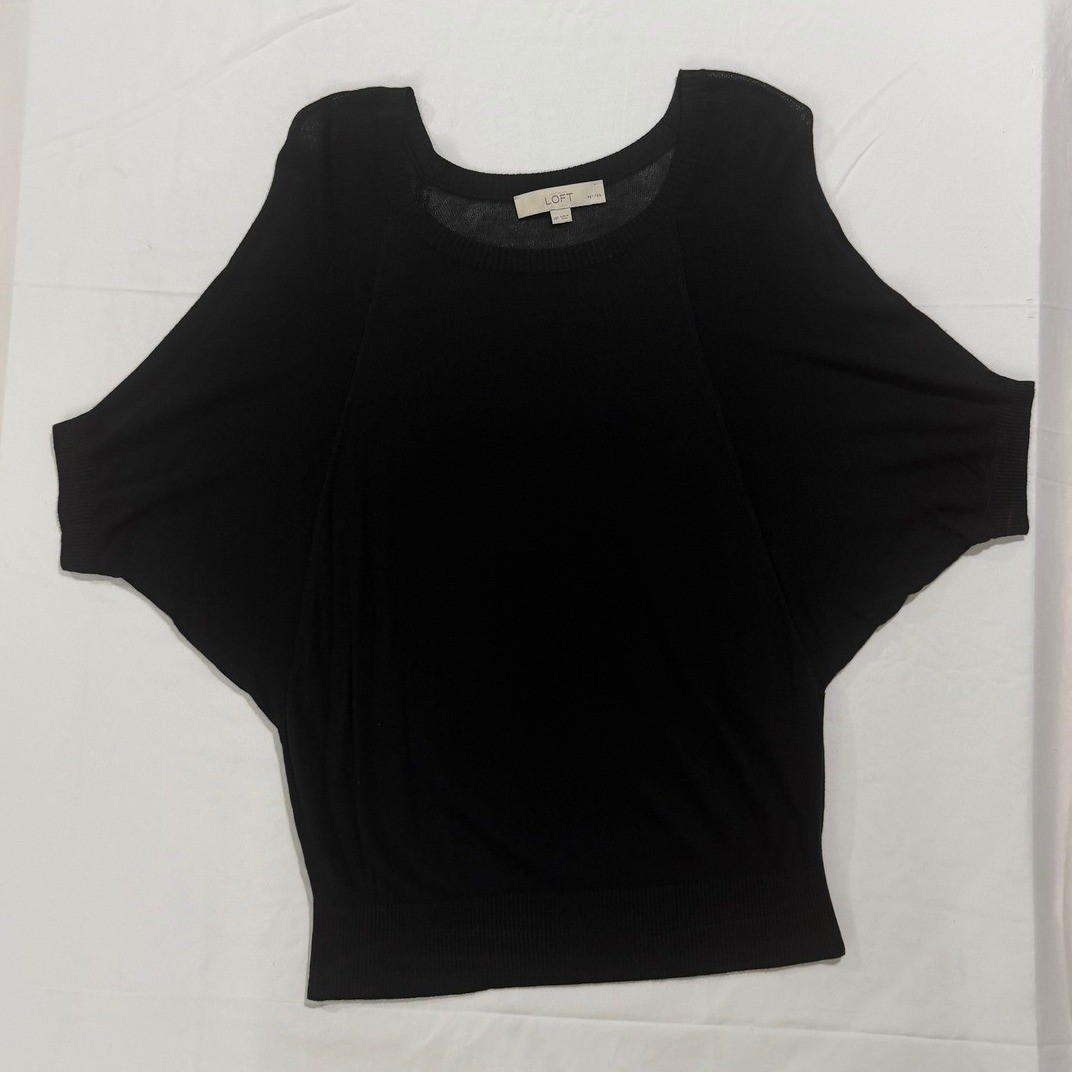 LOFT Petite Black Batwing Dolman Sleeve Lightweight Sweater Top MP