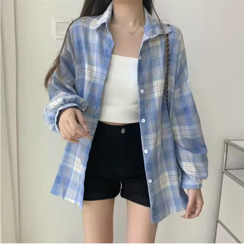 Womens Oversized Plaid Flannel Shirt Long Sleeve Button Down Check Blouse Top