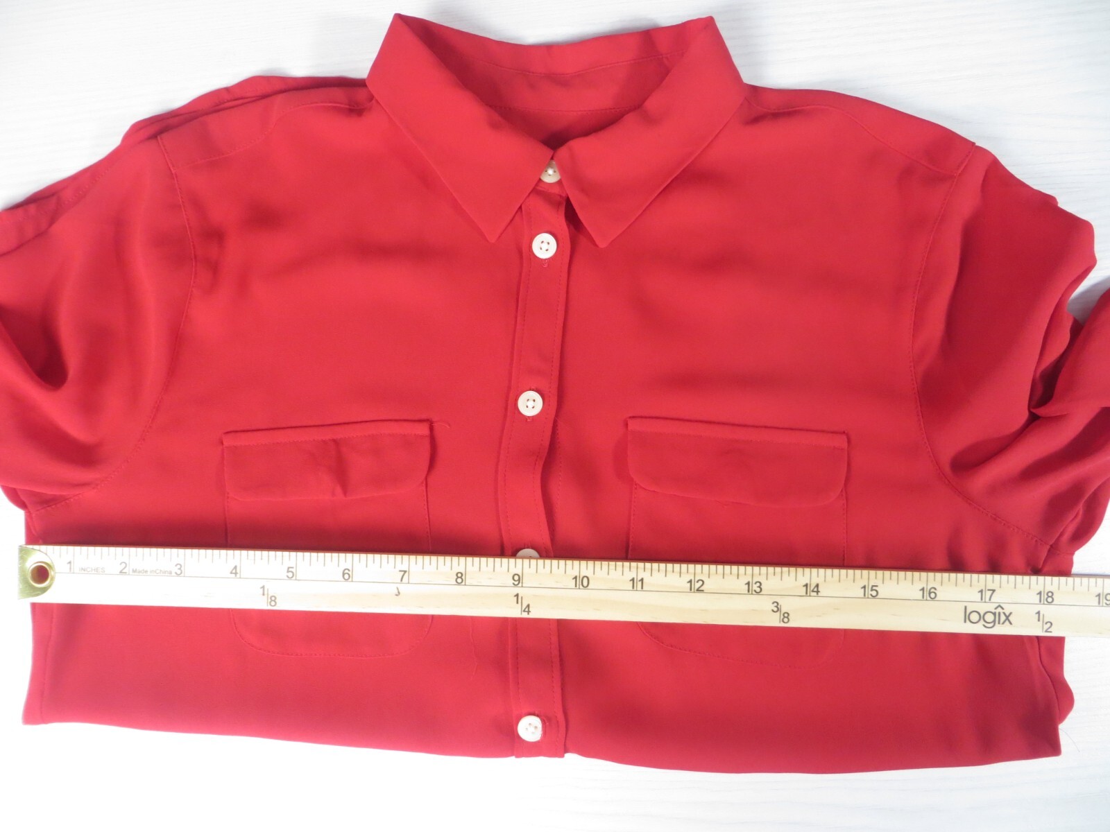 LOFT Women Slippery Comfy Polyester Blouse 2-Way Long Sleeve Pocket Deep Red SP