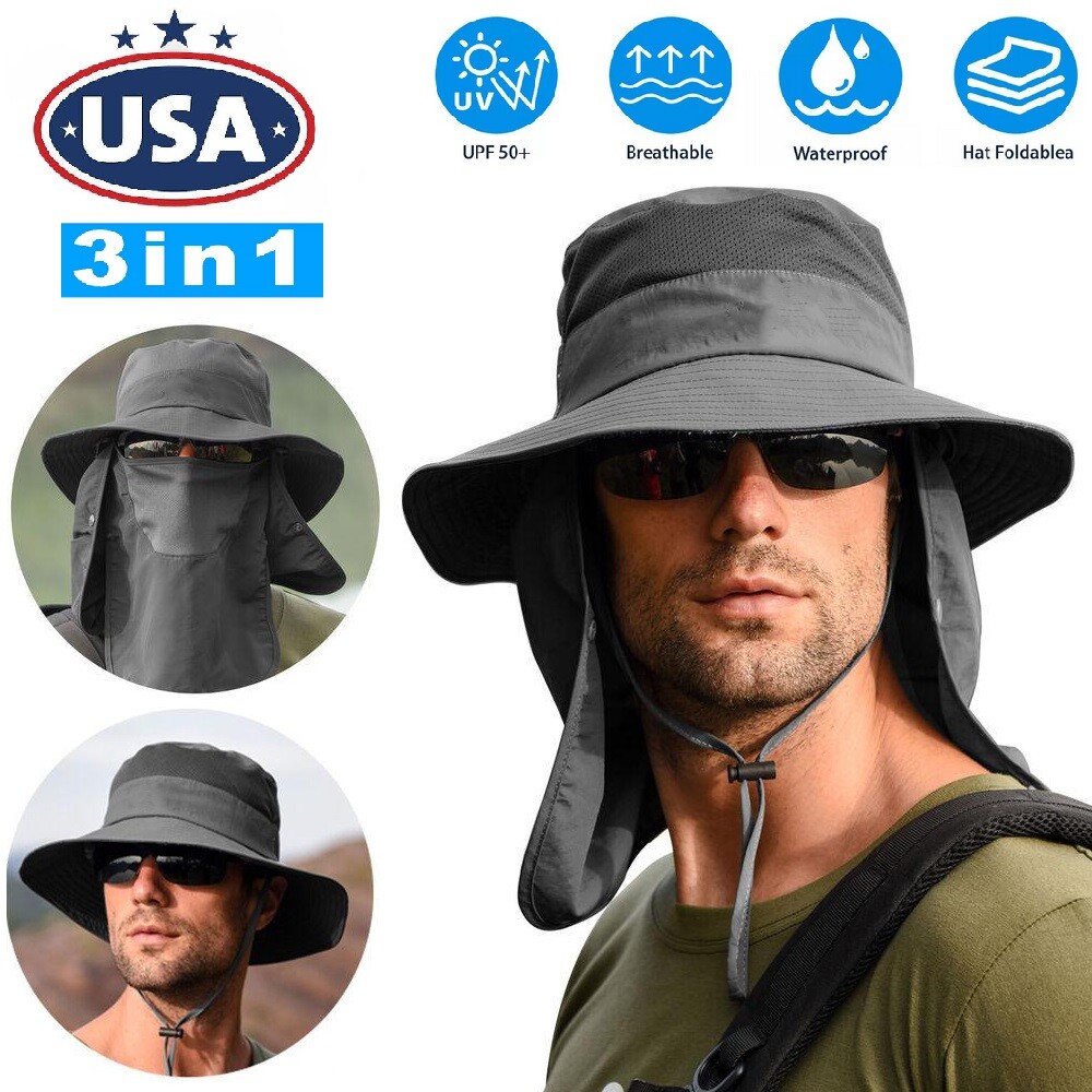 Wide Brim Sun Hat with Neck Flap UV Protection Hiking Fishing Cap Men Women USA