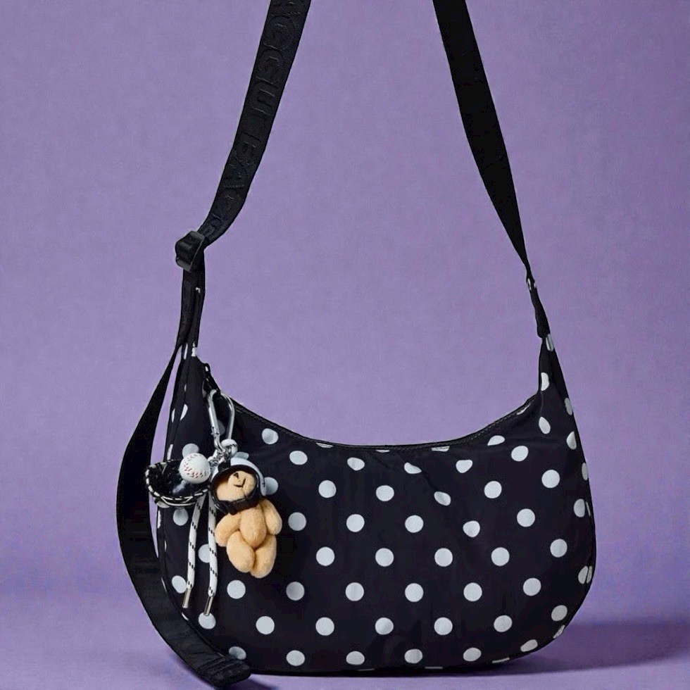 Baggu Medium Nylon Crescent Bag Black & White Polka Dot Brand New With Tag