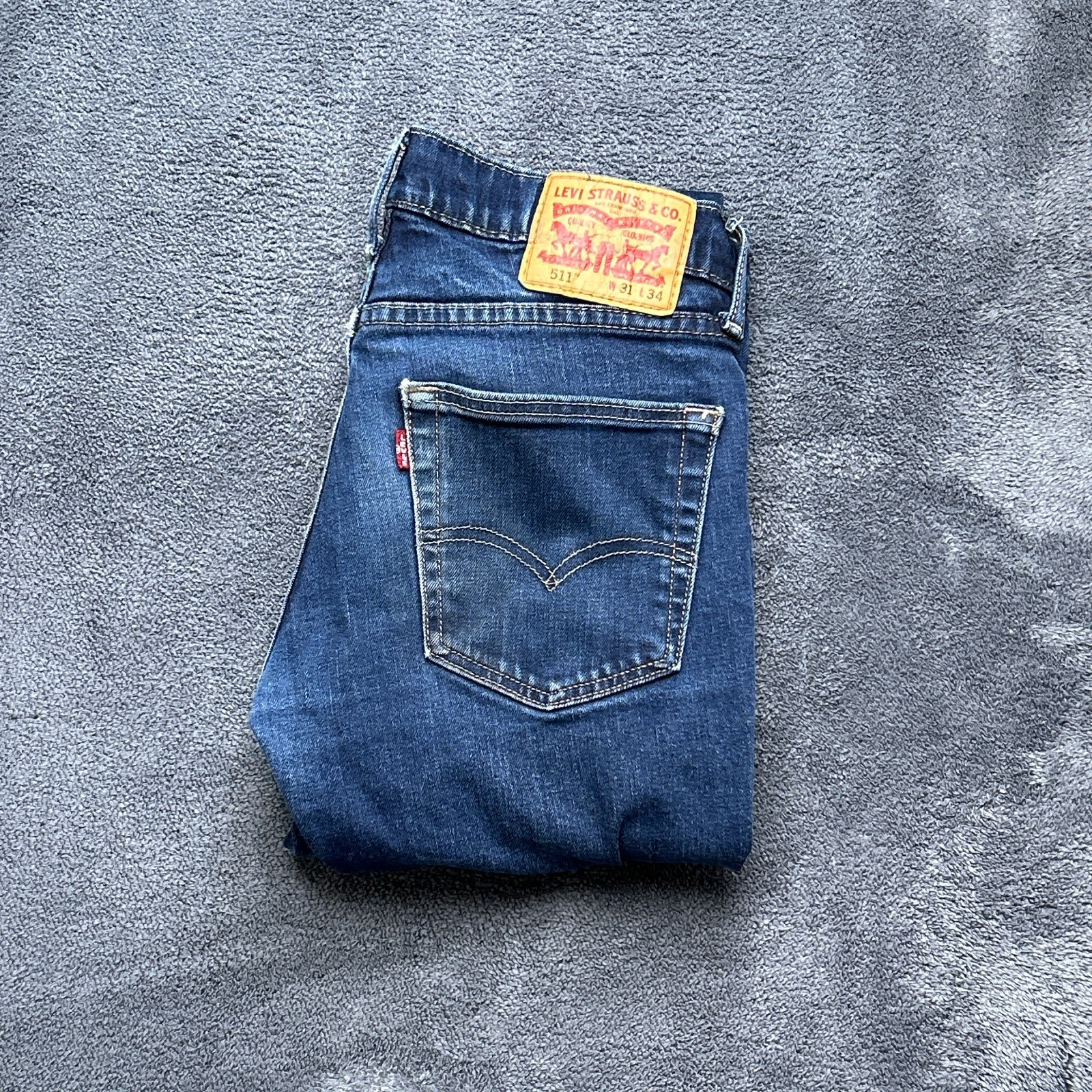 Levis 511 Jeans Mens W31 L32 Dark Blue Wash Slim Tapered Stretch Distressed