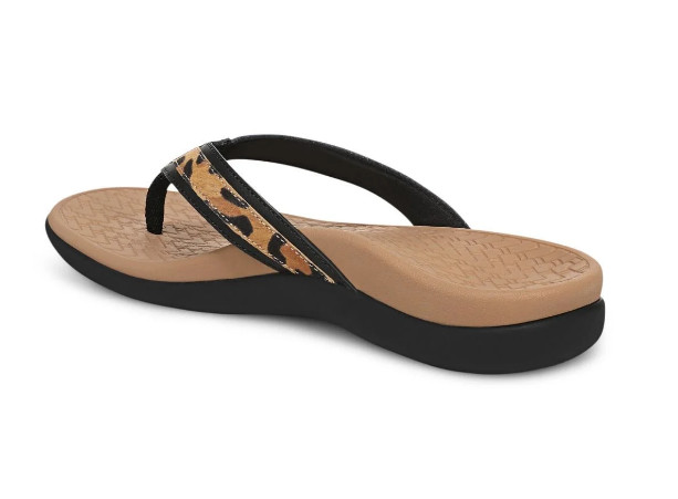 Vionic Women’s Tide 2.0 Toe Post Sandal, Black Leopard Print Suede