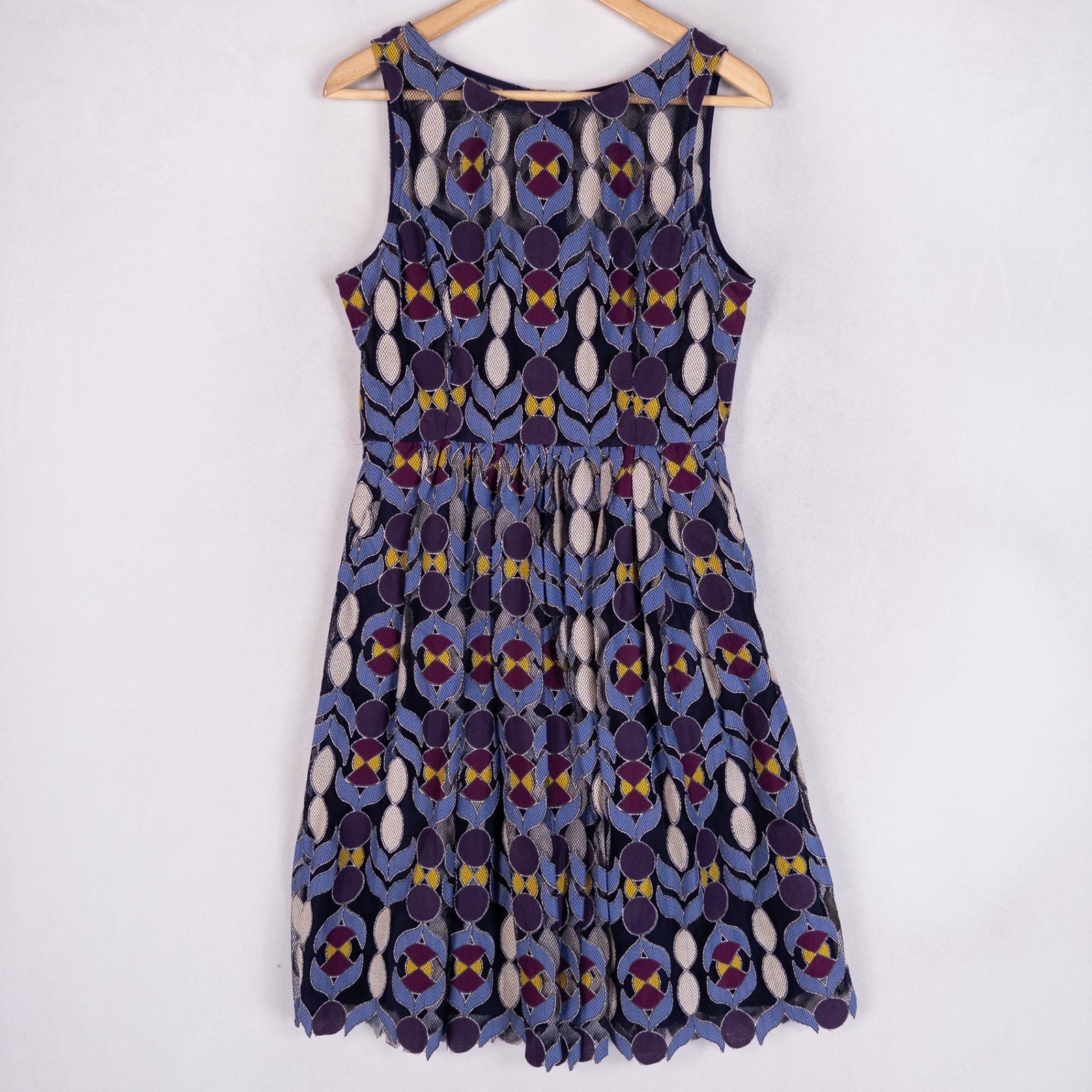 Maeve Chelan Dress Size 8 Multicolor Mesh Overlay Lined Sleeveless Knee Length