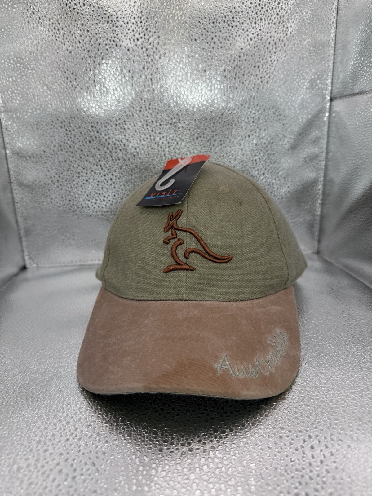 Visit Merchandise Hat Green Australia Kangaroo Suede Brim Cotton Cap Adj