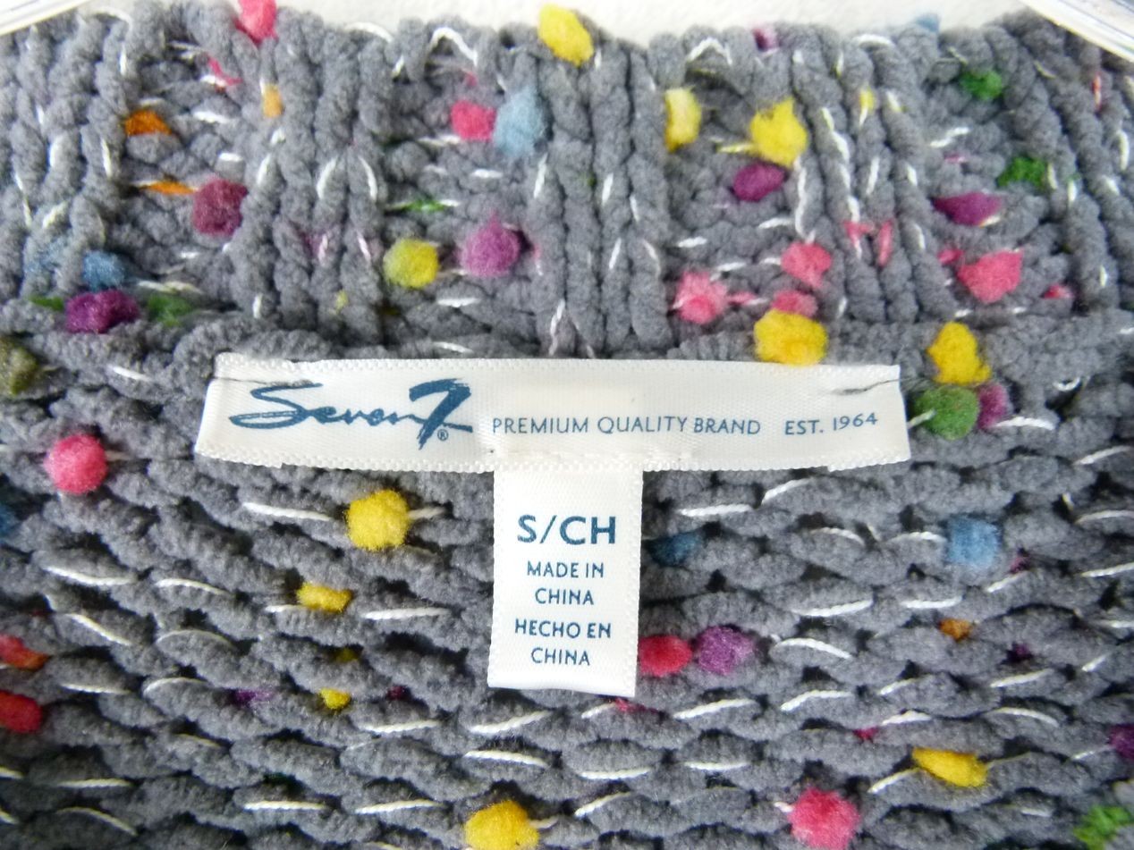 Seven7 Women Small Gray Confetti Chunky Knit Polyester Blend Pullover Sweater